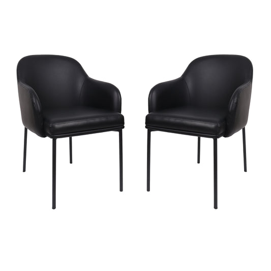 Loft Contemporary Metal Vegan Leather Armchair in Black - Set of 2 DC1535-2