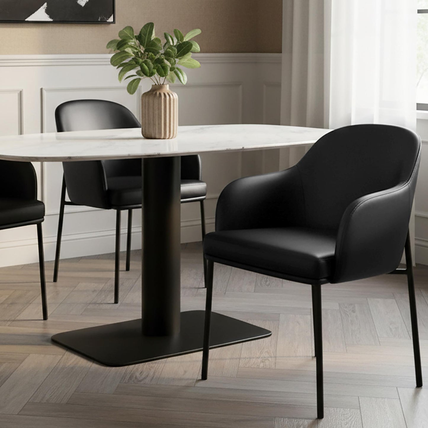 Loft Contemporary Metal Vegan Leather Armchair in Black - Set of 2 DC1535-2