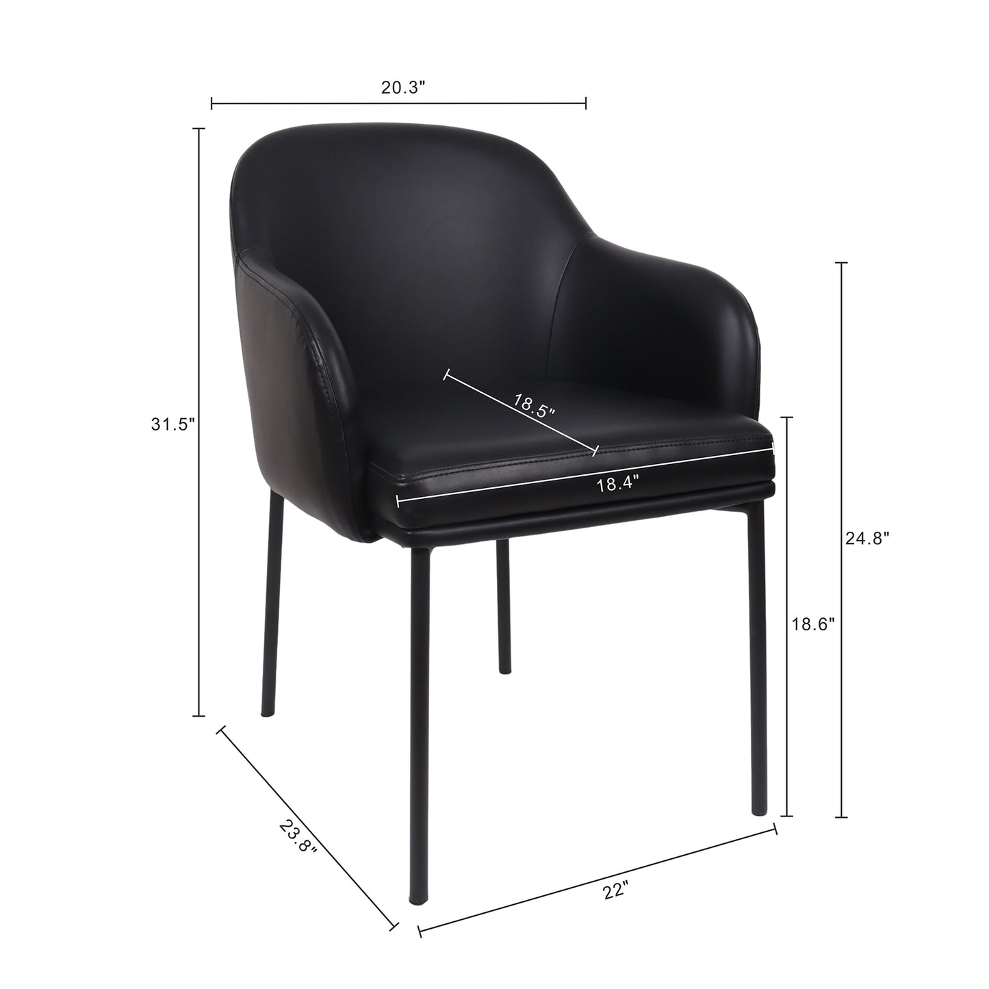Loft Contemporary Metal Vegan Leather Armchair in Black - Set of 2 DC1535-2