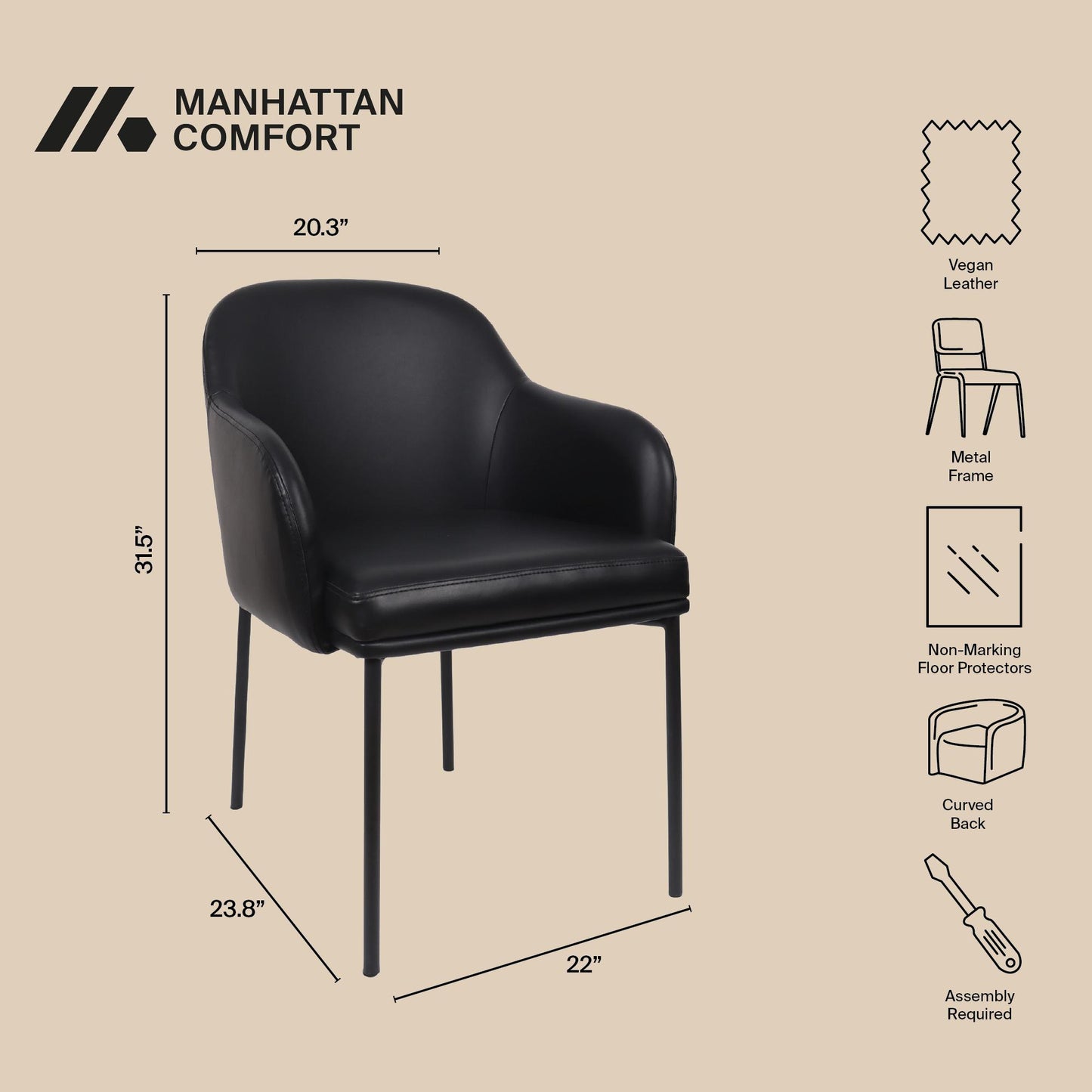 Loft Contemporary Metal Vegan Leather Armchair in Black - Set of 2 DC1535-2