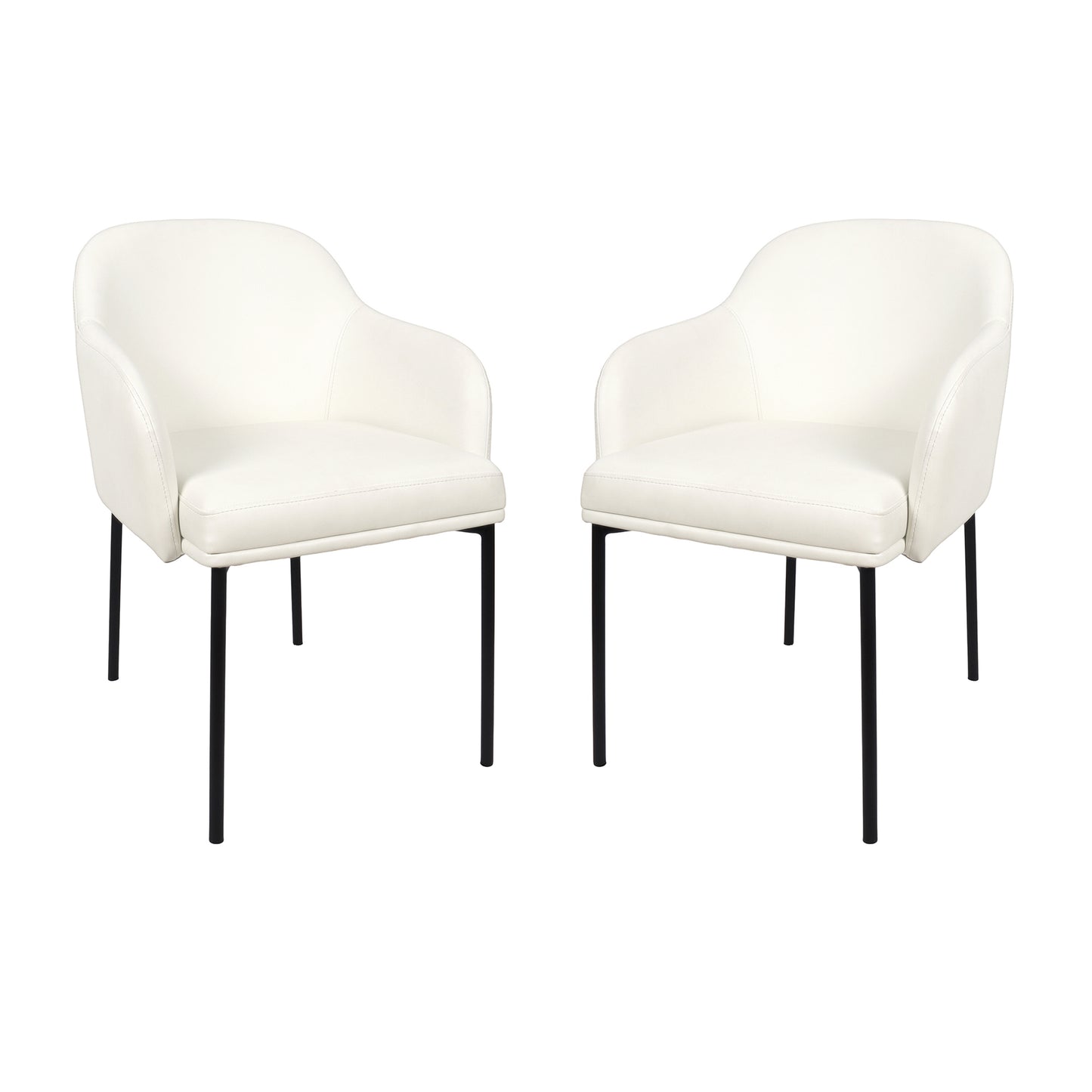 Loft Contemporary Metal Vegan Leather Armchair in Ivory - Set of 2 DC1535-3