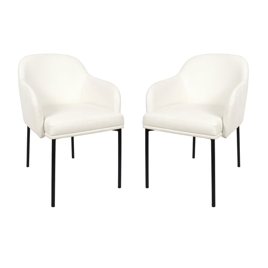 Loft Contemporary Metal Vegan Leather Armchair in Ivory - Set of 2 DC1535-3