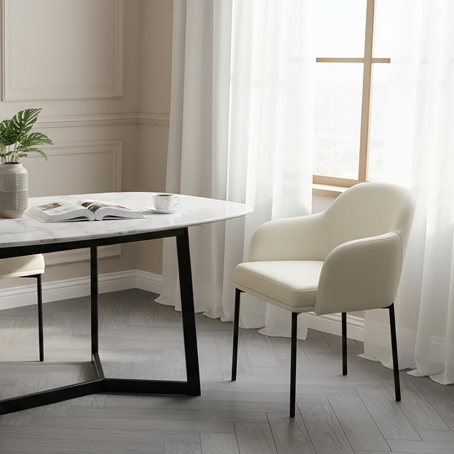 Loft Contemporary Metal Vegan Leather Armchair in Ivory - Set of 2 DC1535-3