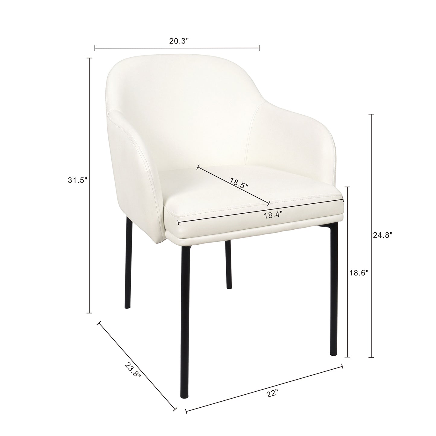Loft Contemporary Metal Vegan Leather Armchair in Ivory - Set of 2 DC1535-3