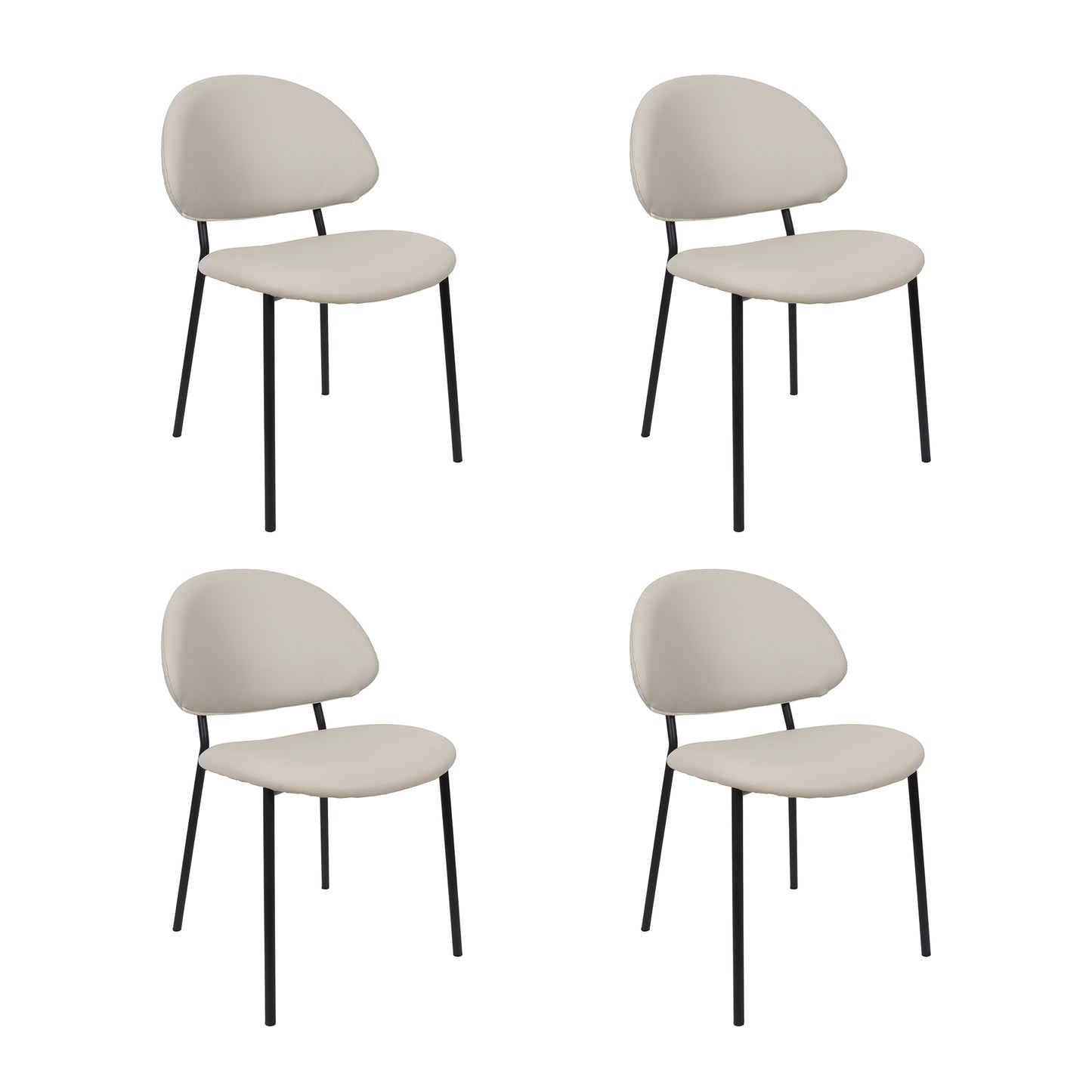 Haven Contemporary Modern Metal Vegan Leather Side Chair in Stone Gray - Set of 4 DC1536-1