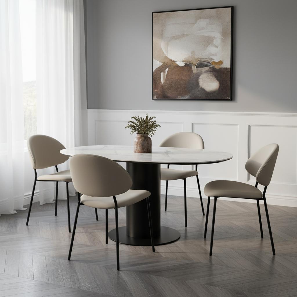 Haven Contemporary Modern Metal Vegan Leather Side Chair in Stone Gray - Set of 4 DC1536-1