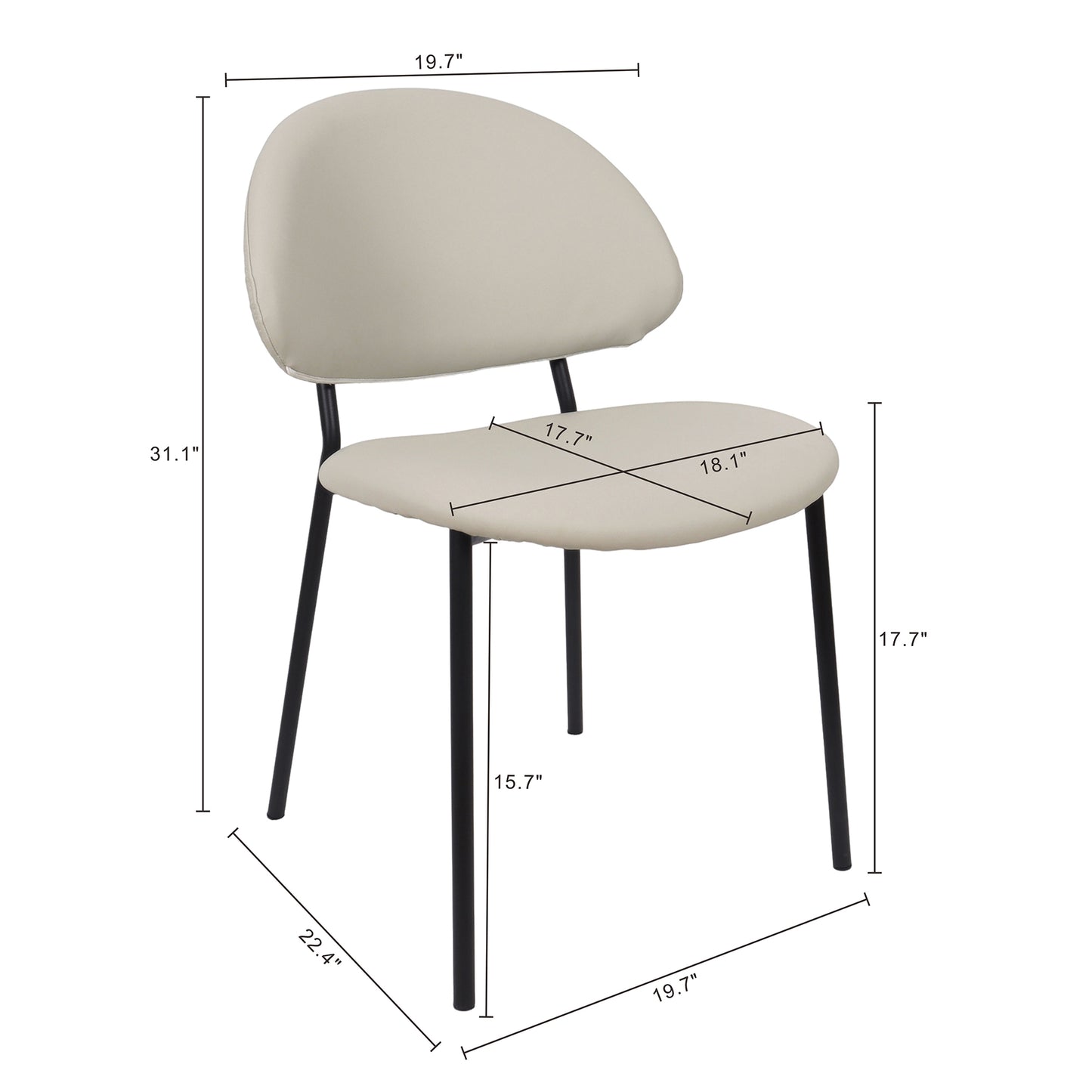 Haven Contemporary Modern Metal Vegan Leather Side Chair in Stone Gray - Set of 4 DC1536-1