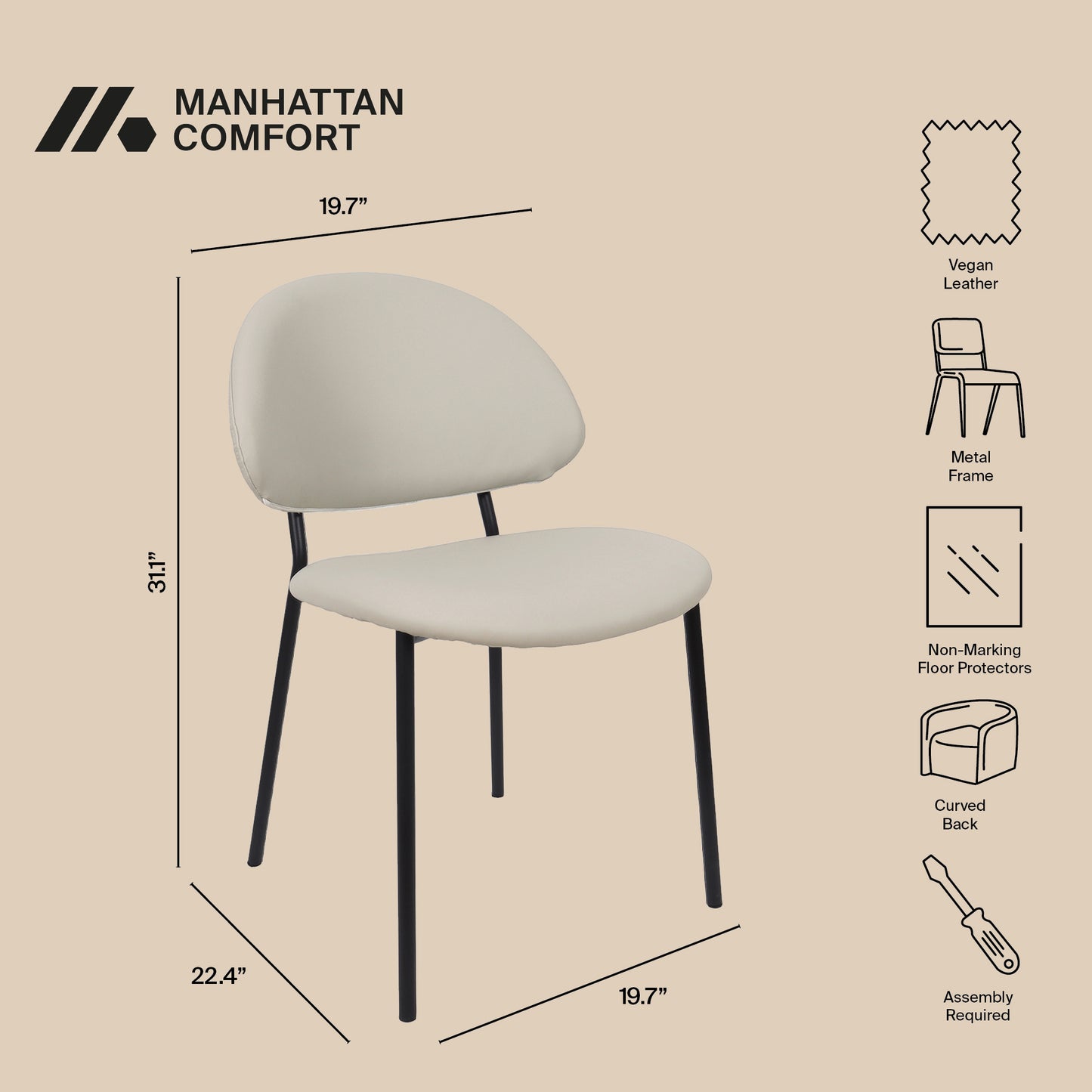 Haven Contemporary Modern Metal Vegan Leather Side Chair in Stone Gray - Set of 4 DC1536-1