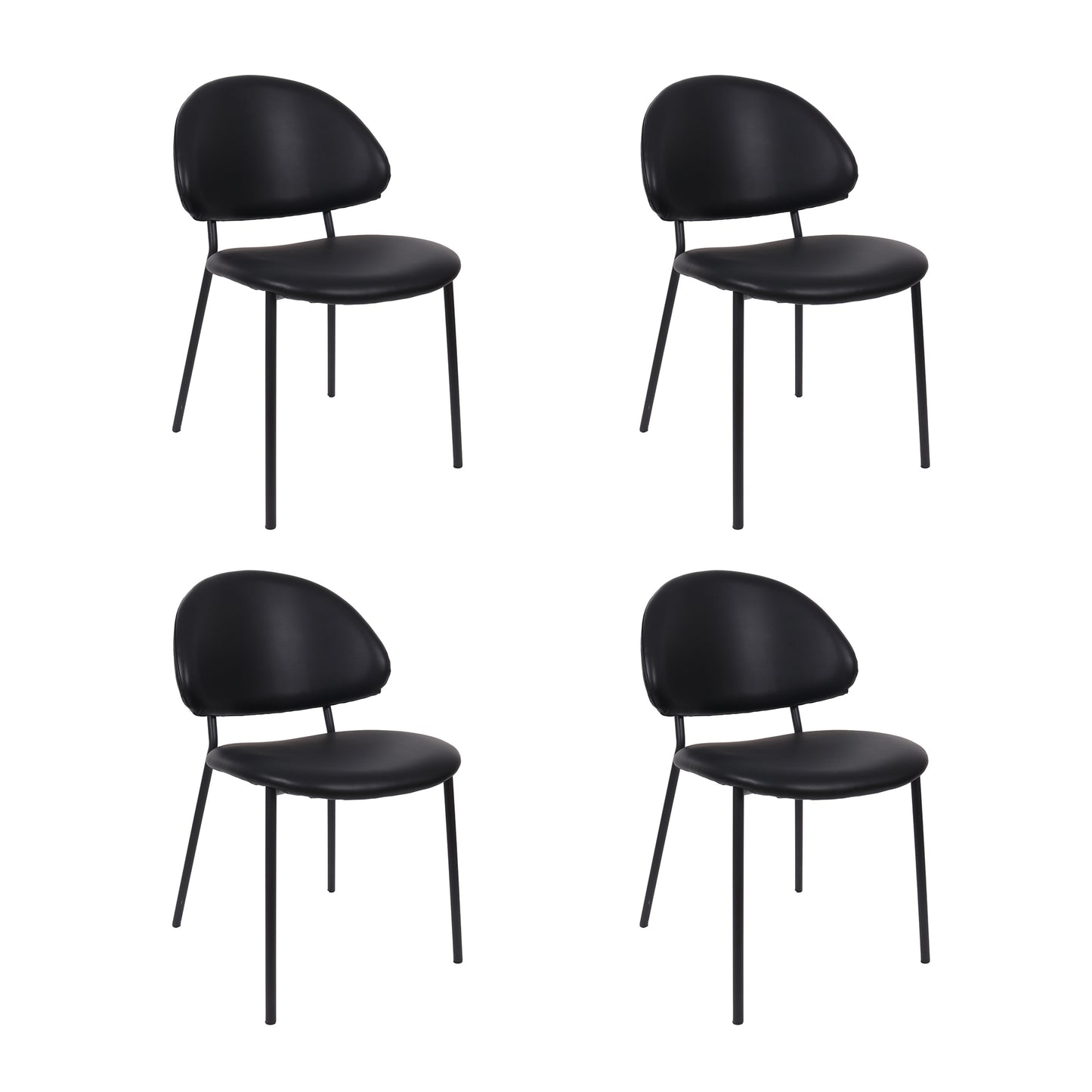 Haven Contemporary Modern Metal Vegan Leather Side Chair in Black - Set of 4 DC1536-2