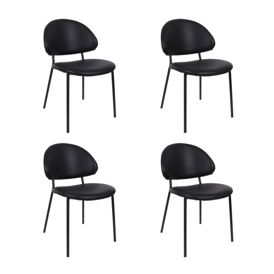 Haven Contemporary Modern Metal Vegan Leather Side Chair in Black - Set of 4 DC1536-2