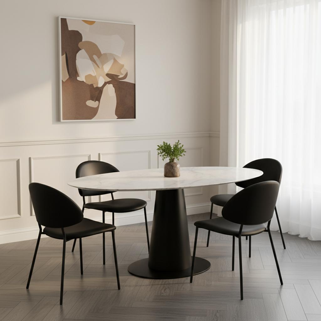 Haven Contemporary Modern Metal Vegan Leather Side Chair in Black - Set of 4 DC1536-2