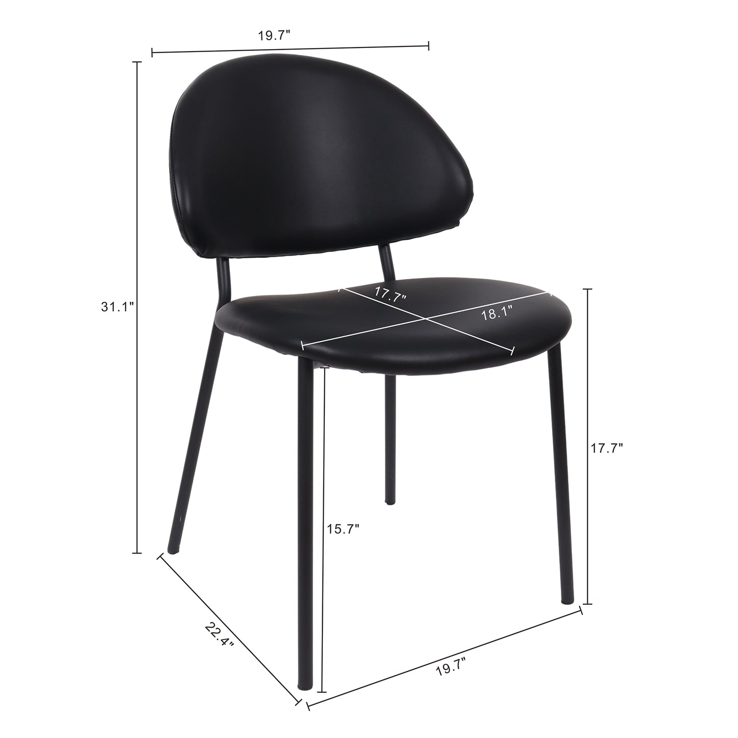 Haven Contemporary Modern Metal Vegan Leather Side Chair in Black - Set of 4 DC1536-2
