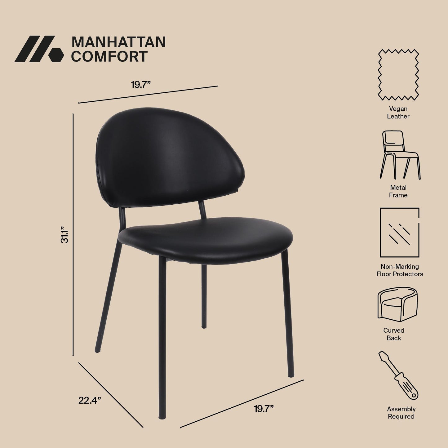 Haven Contemporary Modern Metal Vegan Leather Side Chair in Black - Set of 4 DC1536-2