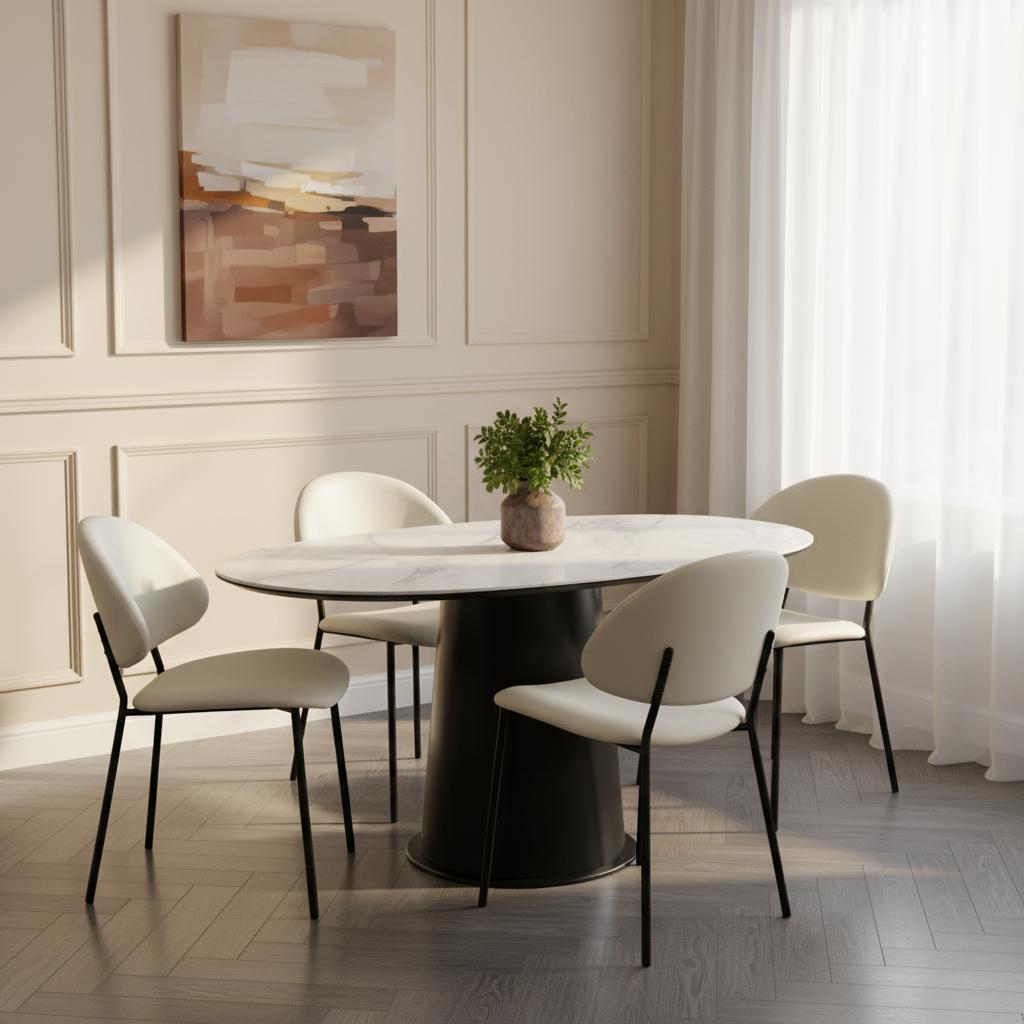 Haven Contemporary Modern Metal Vegan Leather Side Chair in Ivory - Set of 4 DC1536-3