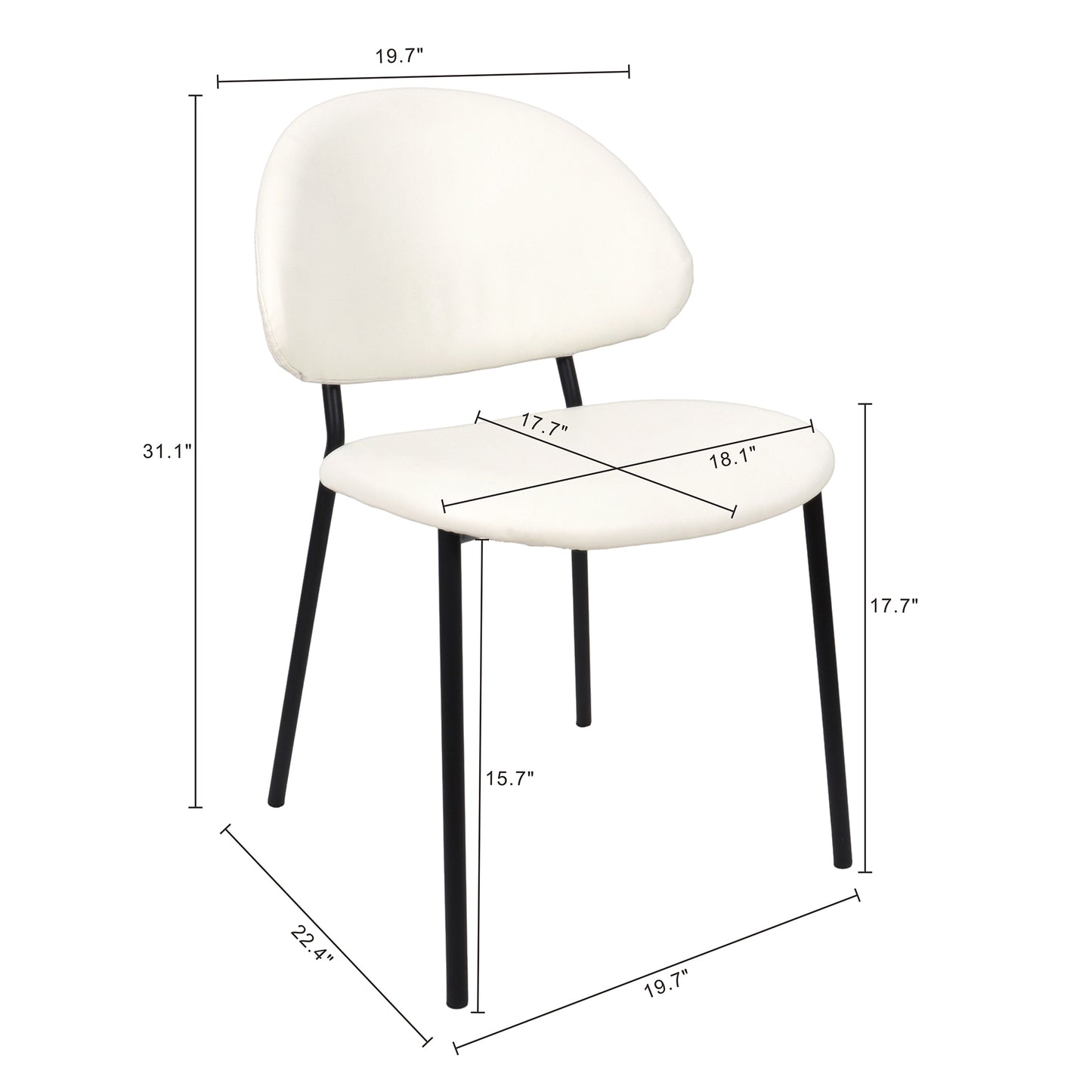 Haven Contemporary Modern Metal Vegan Leather Side Chair in Ivory - Set of 4 DC1536-3