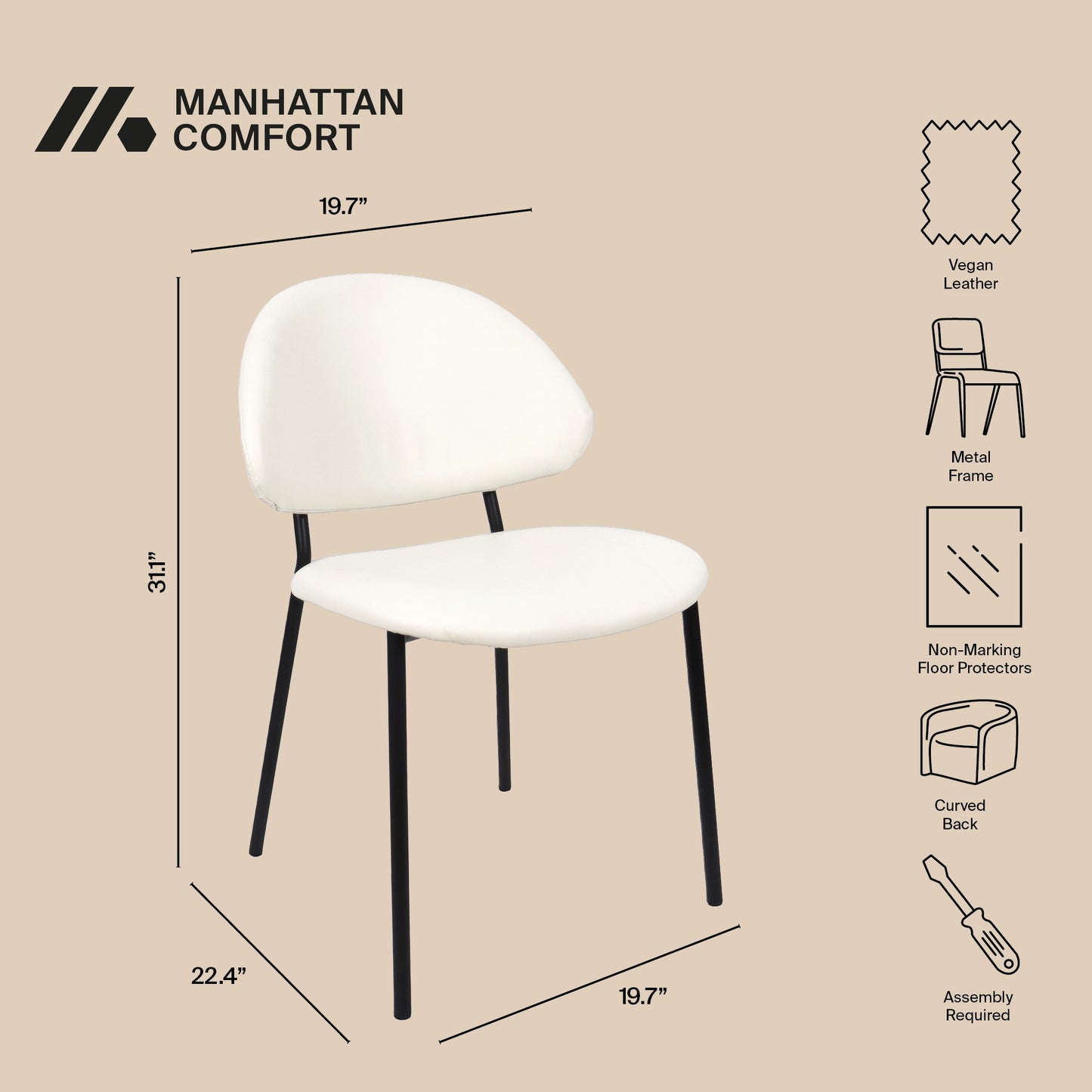 Haven Contemporary Modern Metal Vegan Leather Side Chair in Ivory - Set of 4 DC1536-3