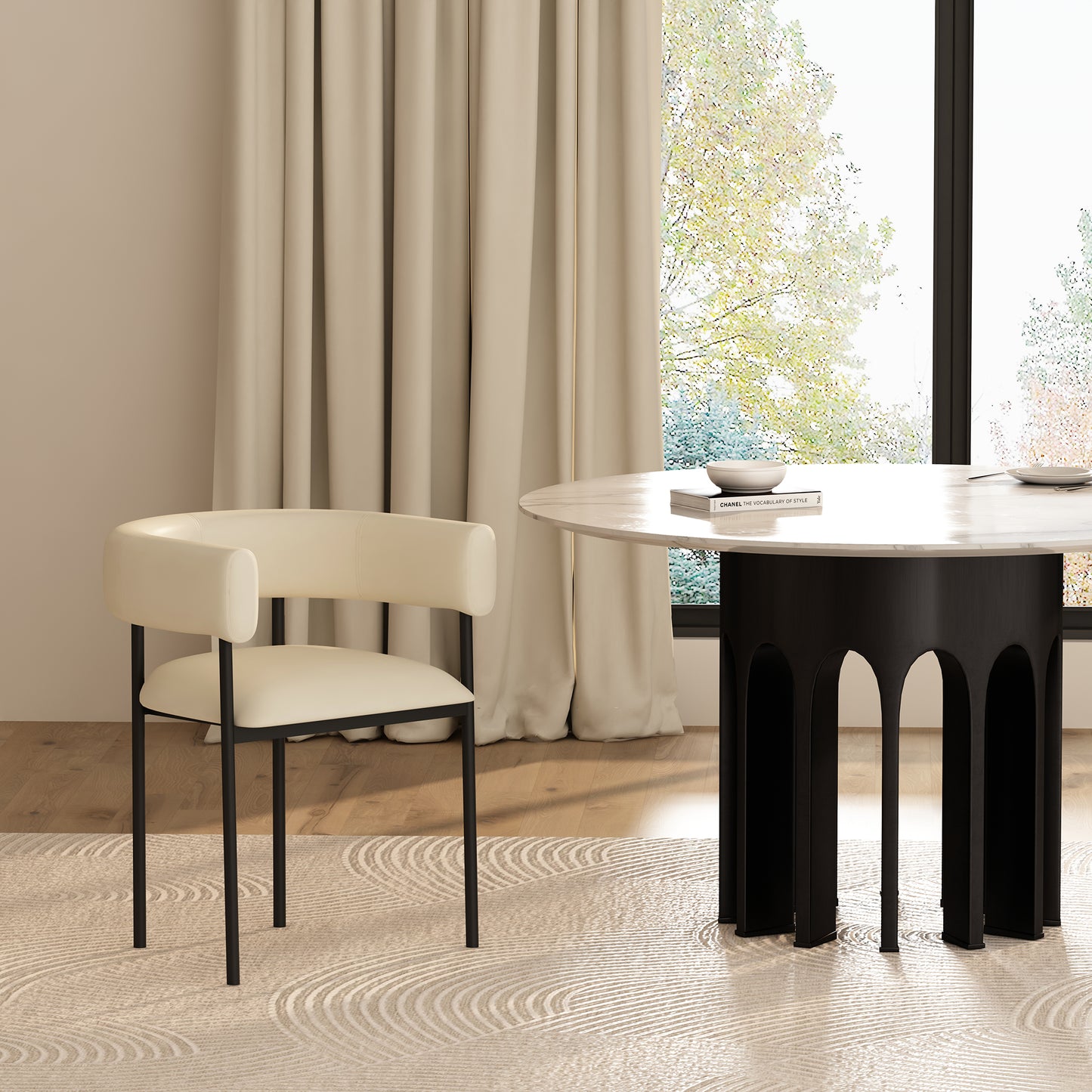 Onda Contemporary Metal Vegan Leather Dining Chair in Ivory DC1608-1