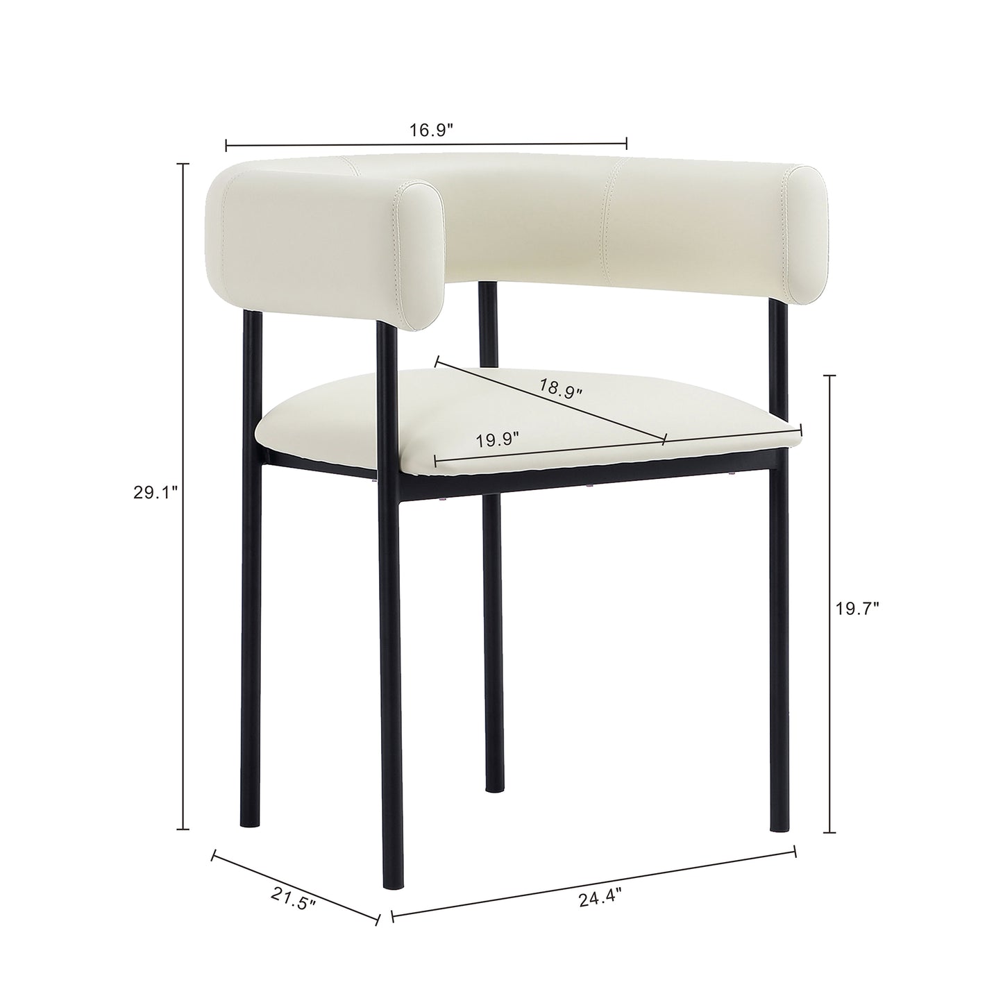 Onda Contemporary Metal Vegan Leather Dining Chair in Ivory DC1608-1