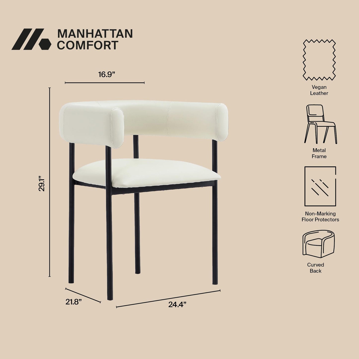 Onda Contemporary Metal Vegan Leather Dining Chair in Ivory DC1608-1