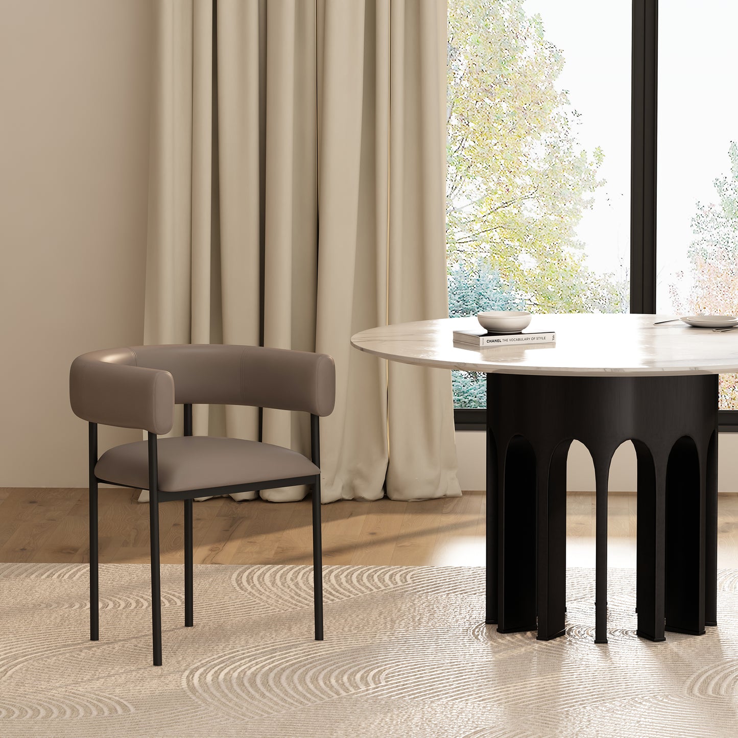 Onda Contemporary Metal Vegan Leather Dining Chair in Taupe DC1608-2