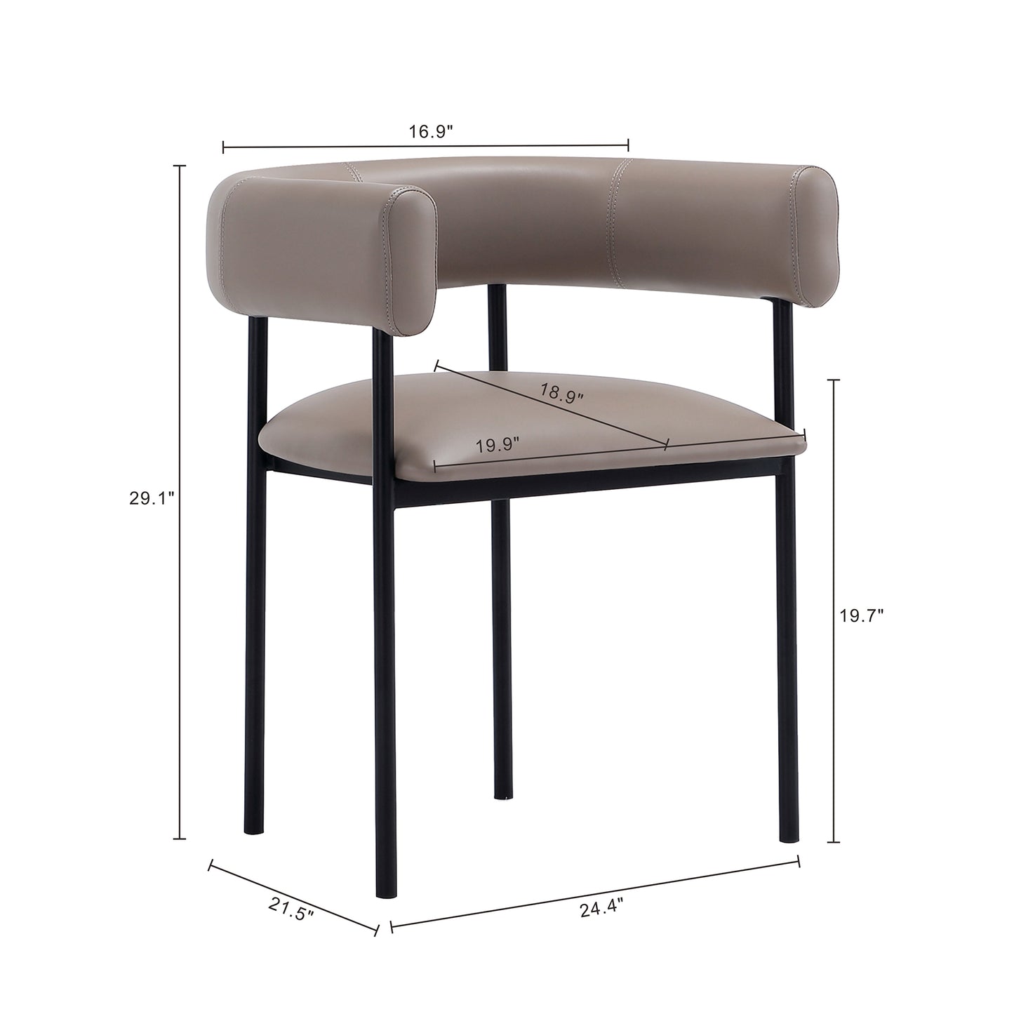 Onda Contemporary Metal Vegan Leather Dining Chair in Taupe DC1608-2
