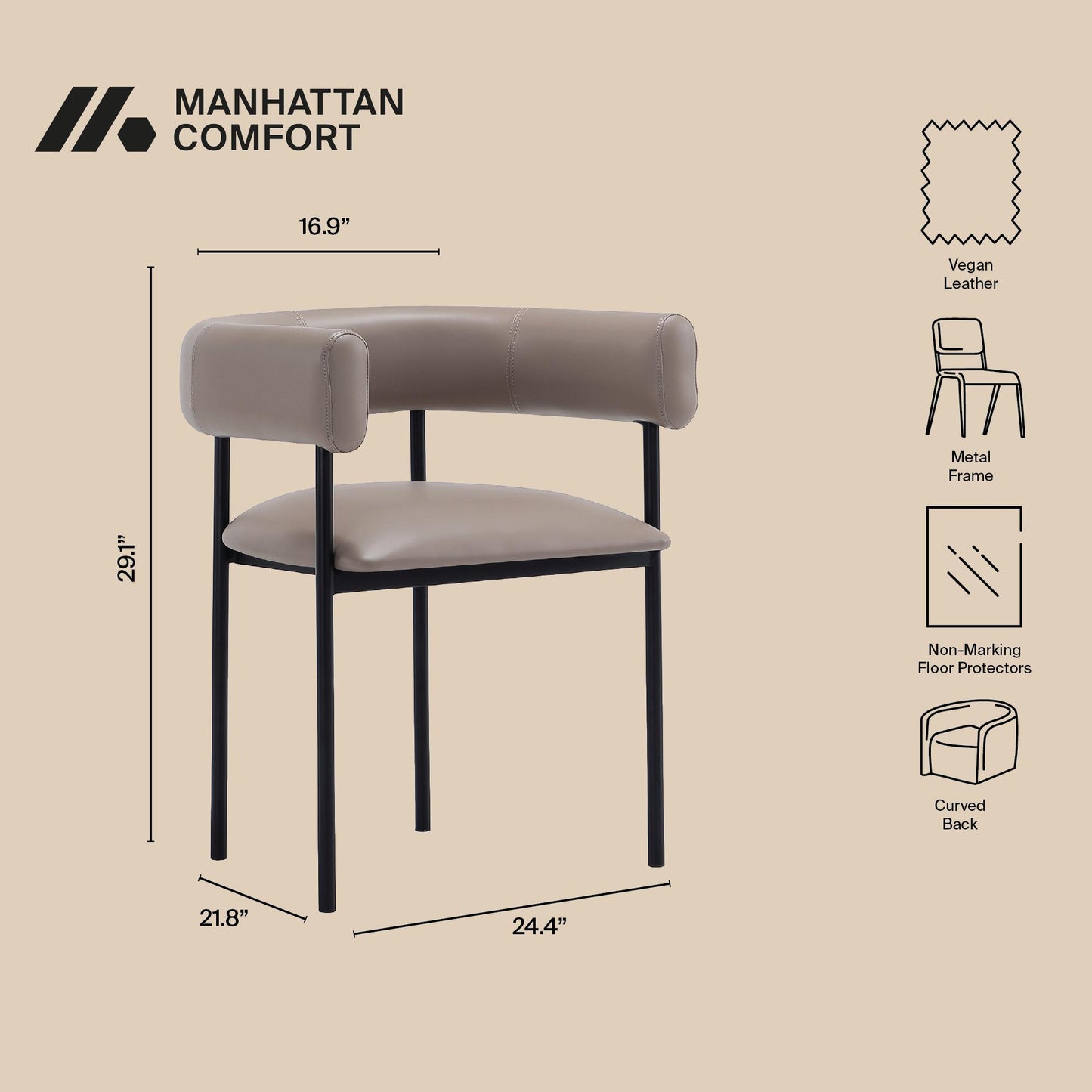 Onda Contemporary Metal Vegan Leather Dining Chair in Taupe DC1608-2