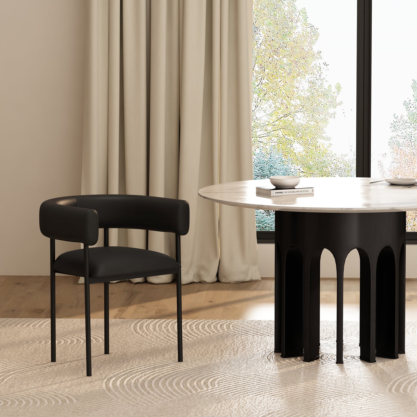 Onda Contemporary Metal Vegan Leather Dining Chair in Black DC1608-3