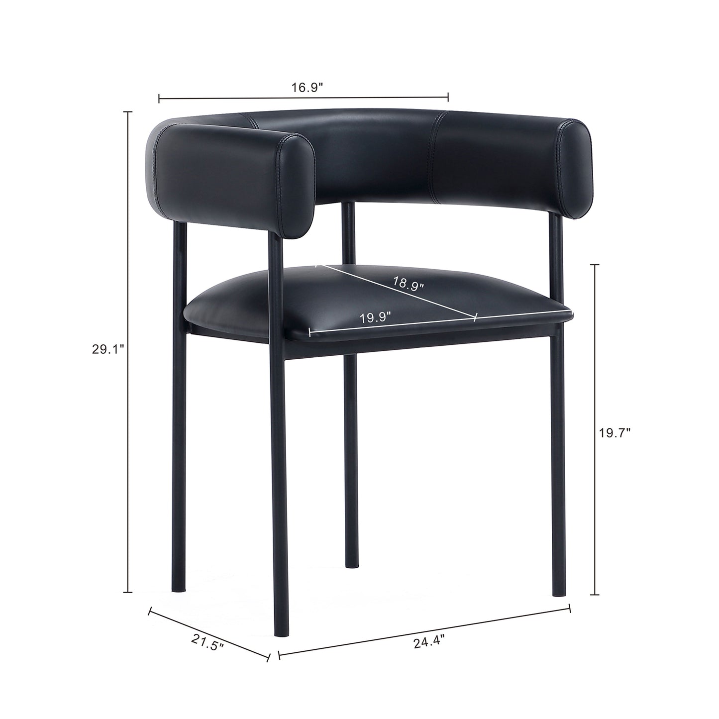 Onda Contemporary Metal Vegan Leather Dining Chair in Black DC1608-3