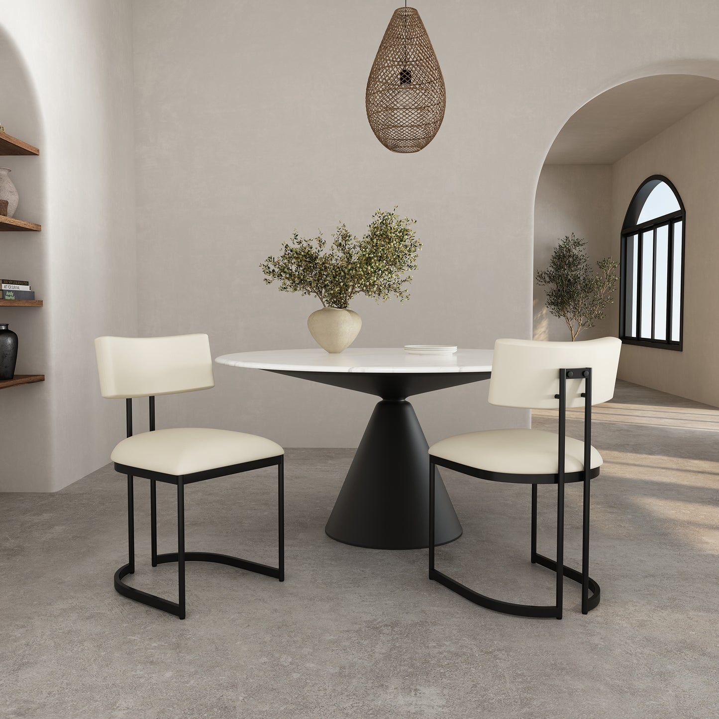 Juno Contemporary Modern Metal Vegan Leather Side Chair in Cream DC1609-1