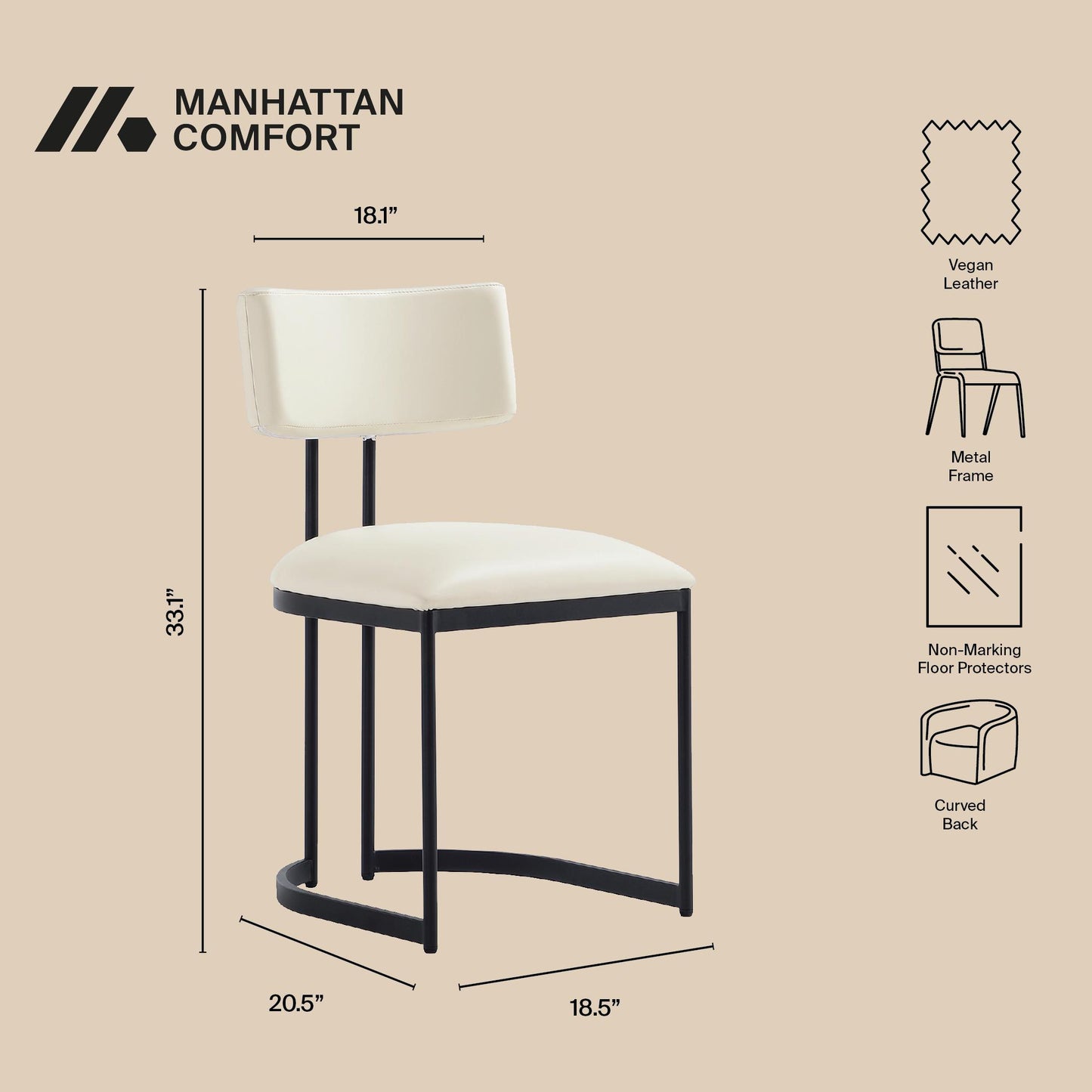 Juno Contemporary Modern Metal Vegan Leather Side Chair in Cream DC1609-1