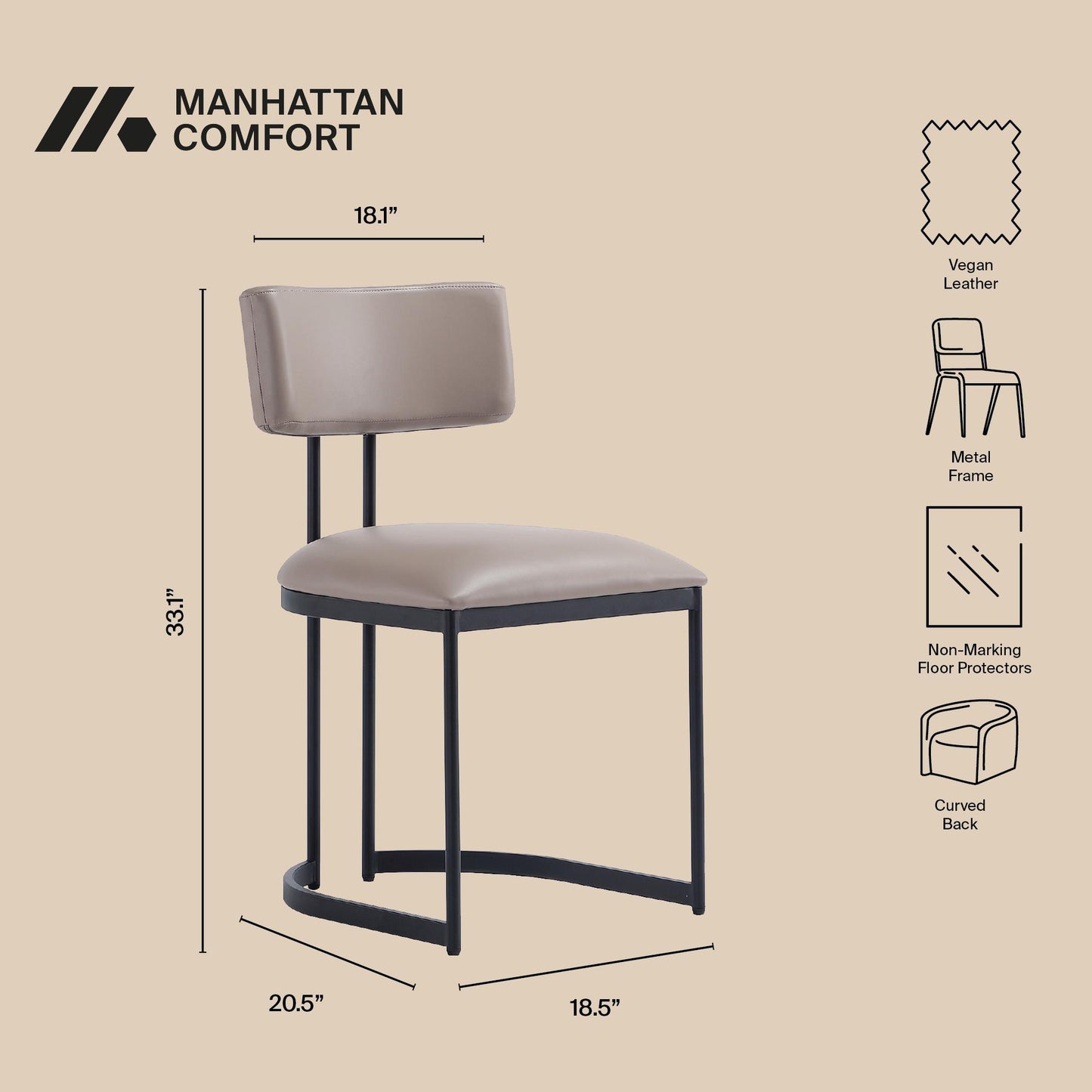 Juno Contemporary Modern Metal Vegan Leather Side Chair in Taupe DC1609-2