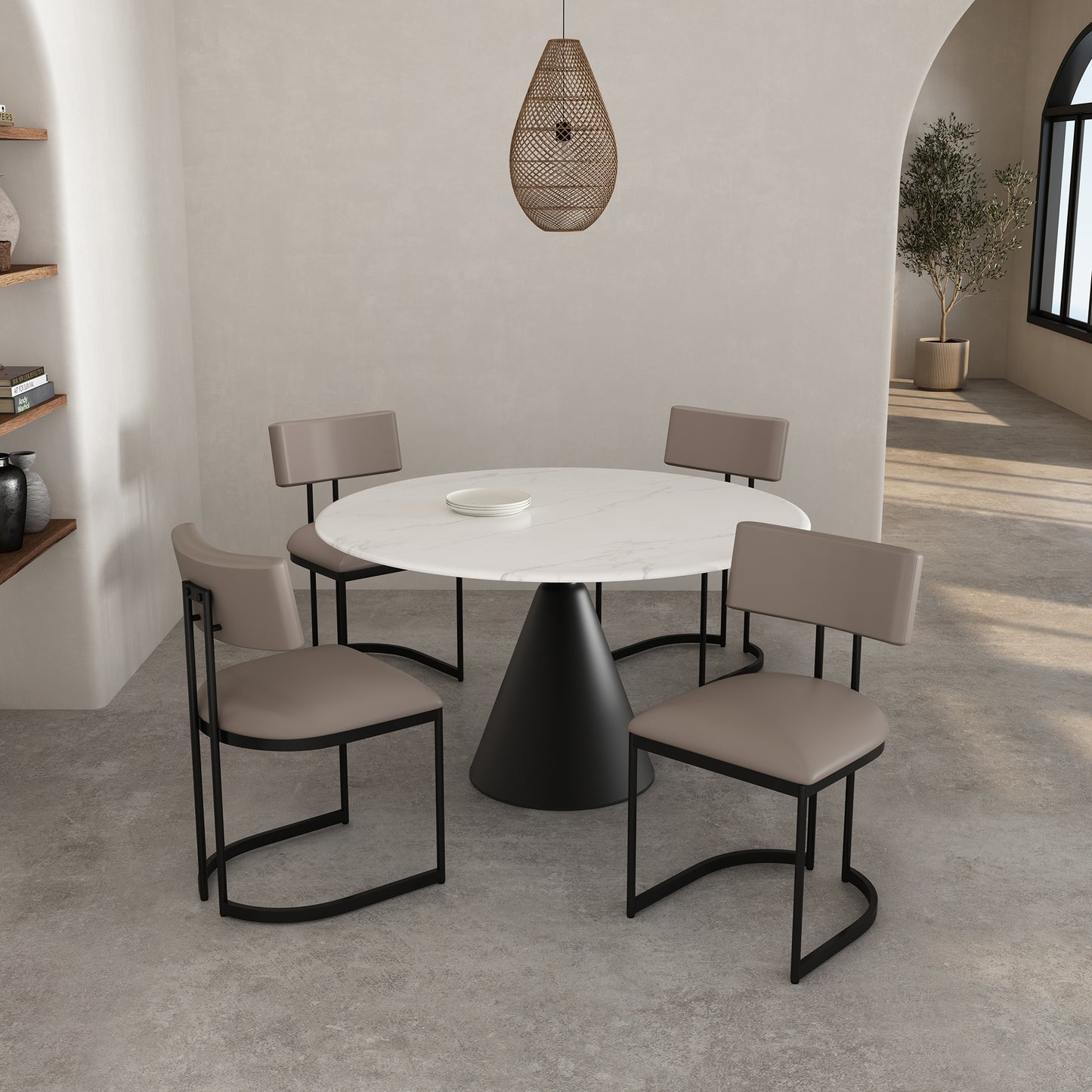 Juno Contemporary Modern Metal Vegan Leather Side Chair in Taupe DC1609-2