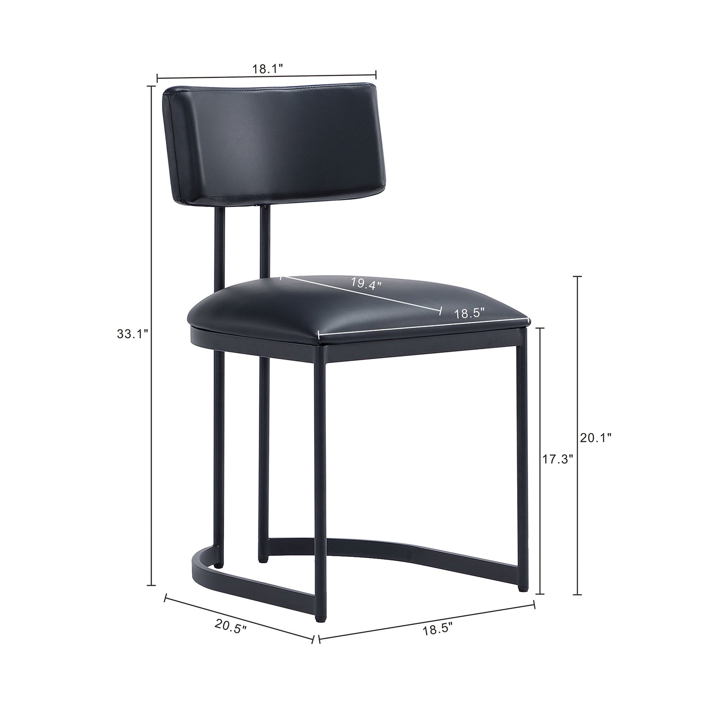 Juno Contemporary Modern Metal Vegan Leather Side Chair in Black DC1609-3