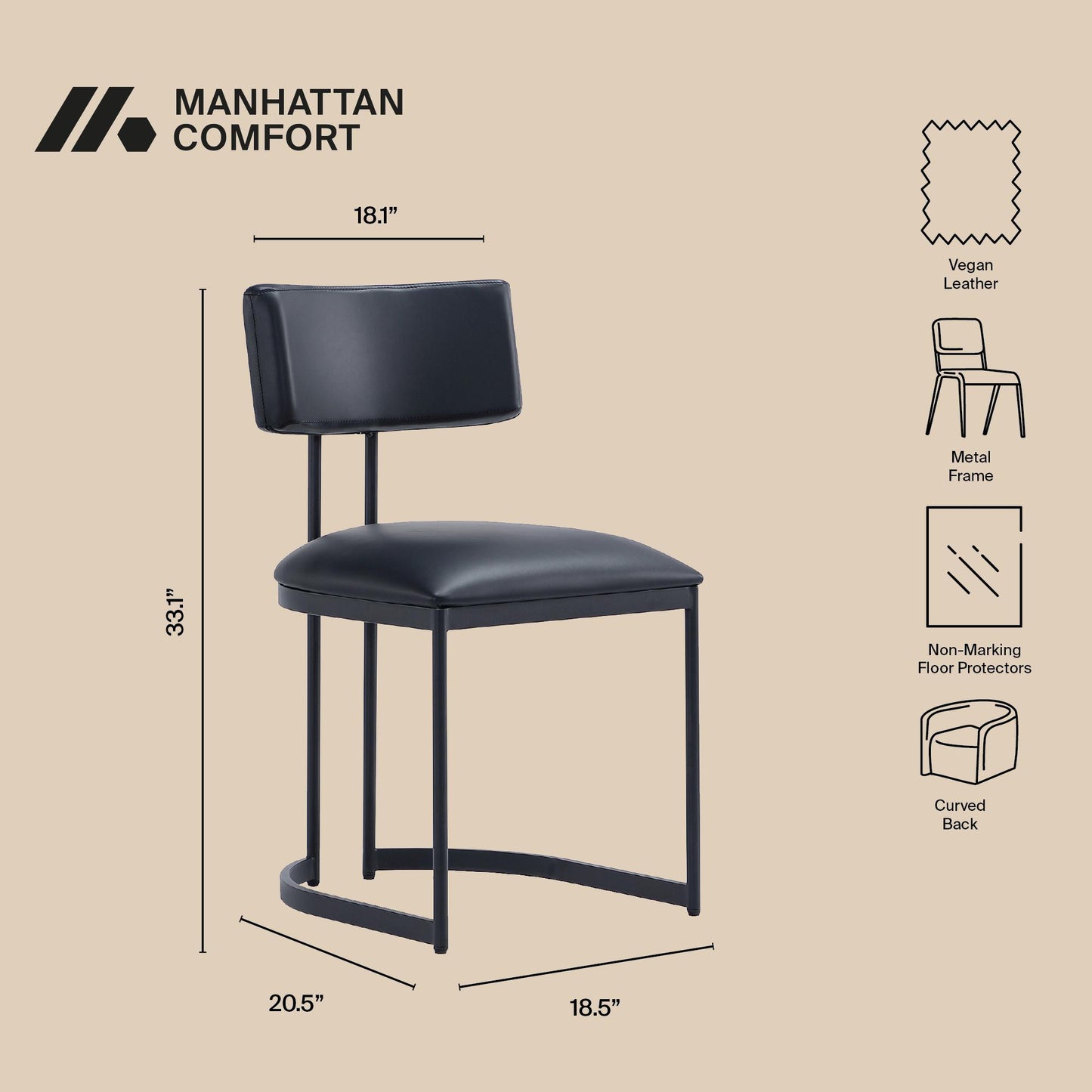 Juno Contemporary Modern Metal Vegan Leather Side Chair in Black DC1609-3