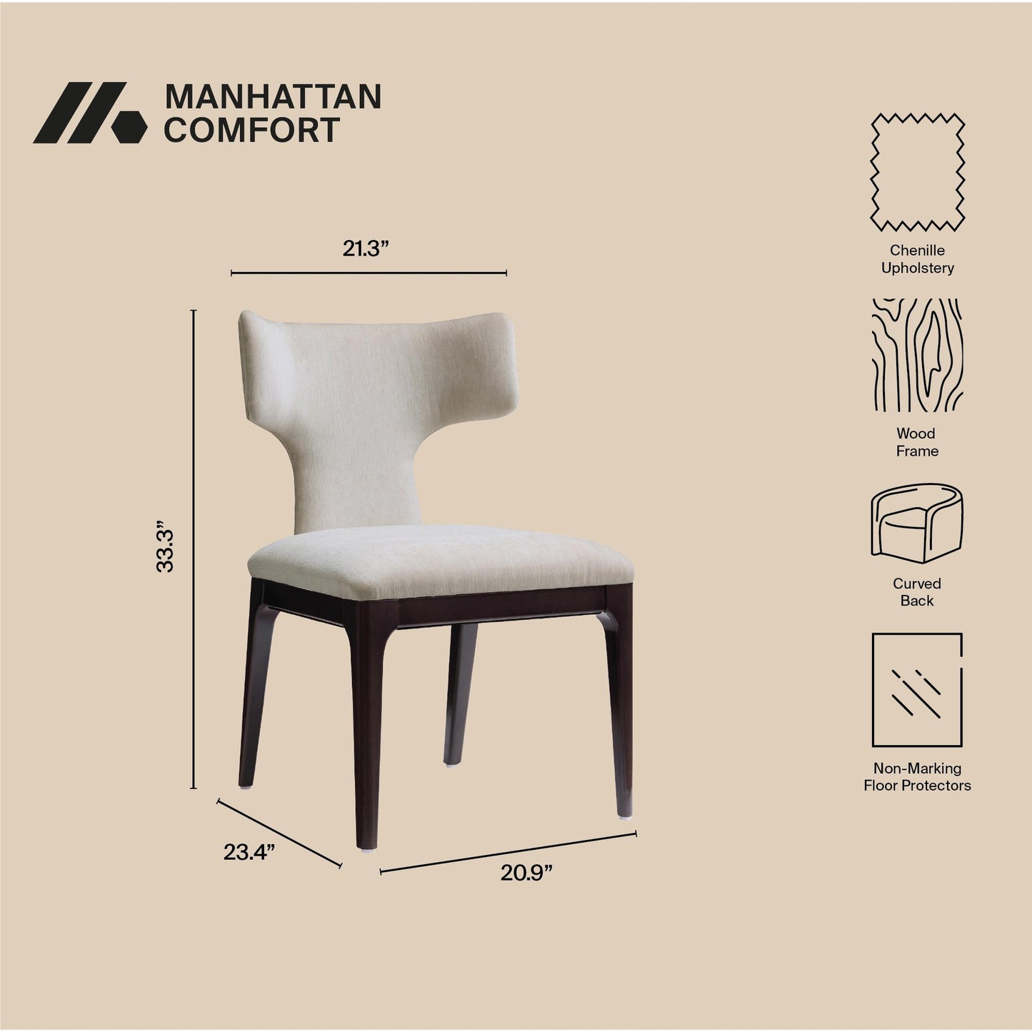 Eloria Mid-Century Modern Wood Chenille Side Chair in Taupe - Set of 2 DC1622-2