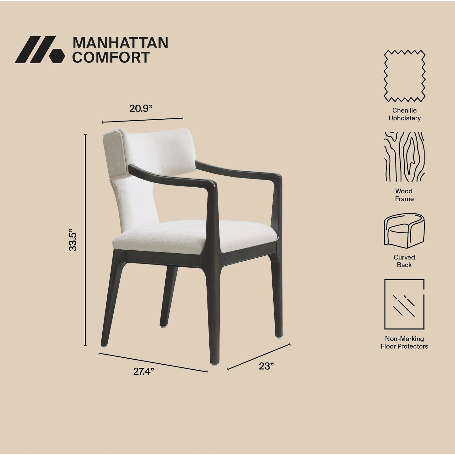 Eloria Mid-Century Modern Wood Chenille Armchair in Cream DC1623-1
