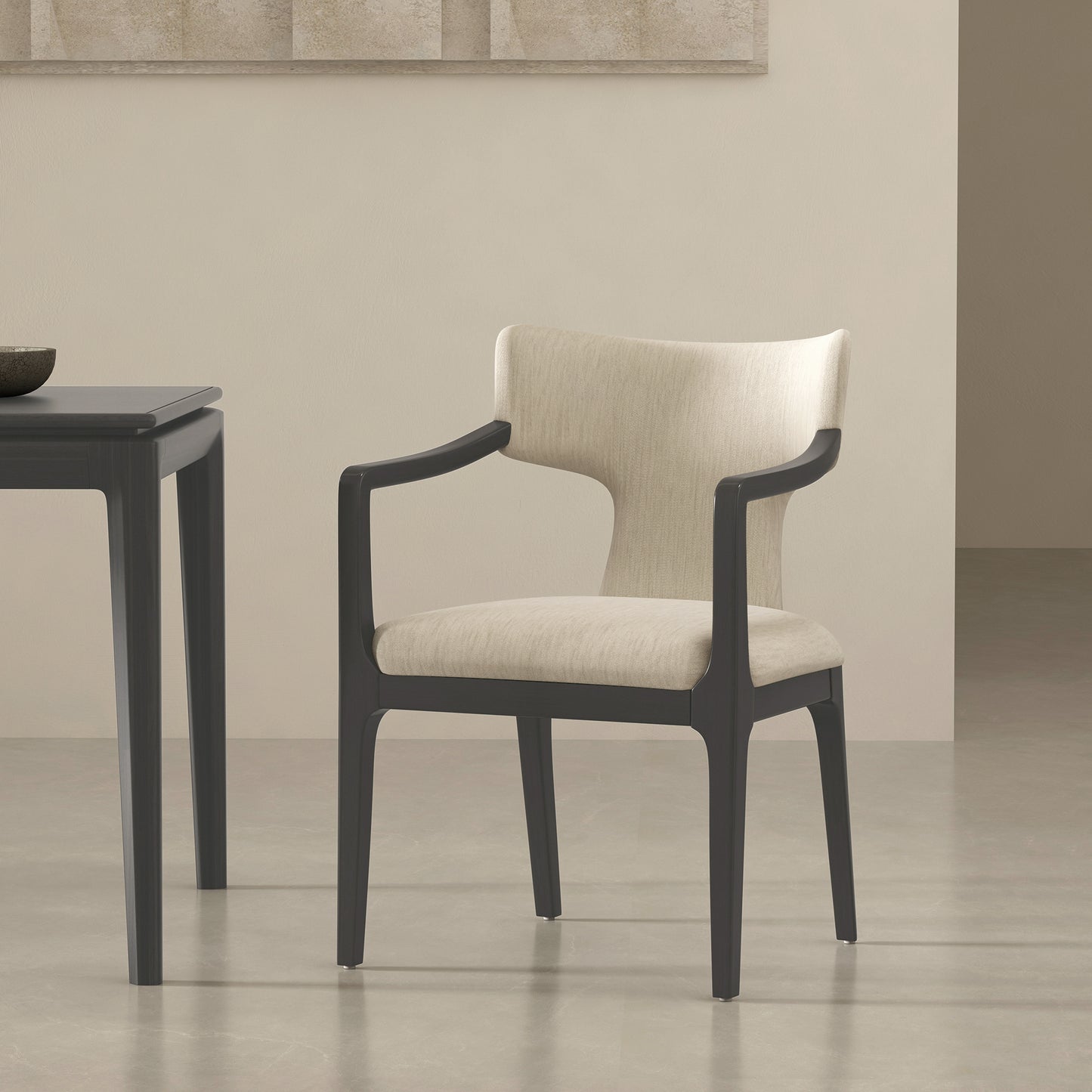 Eloria Mid-Century Modern Wood Chenille Armchair in Cream DC1623-1