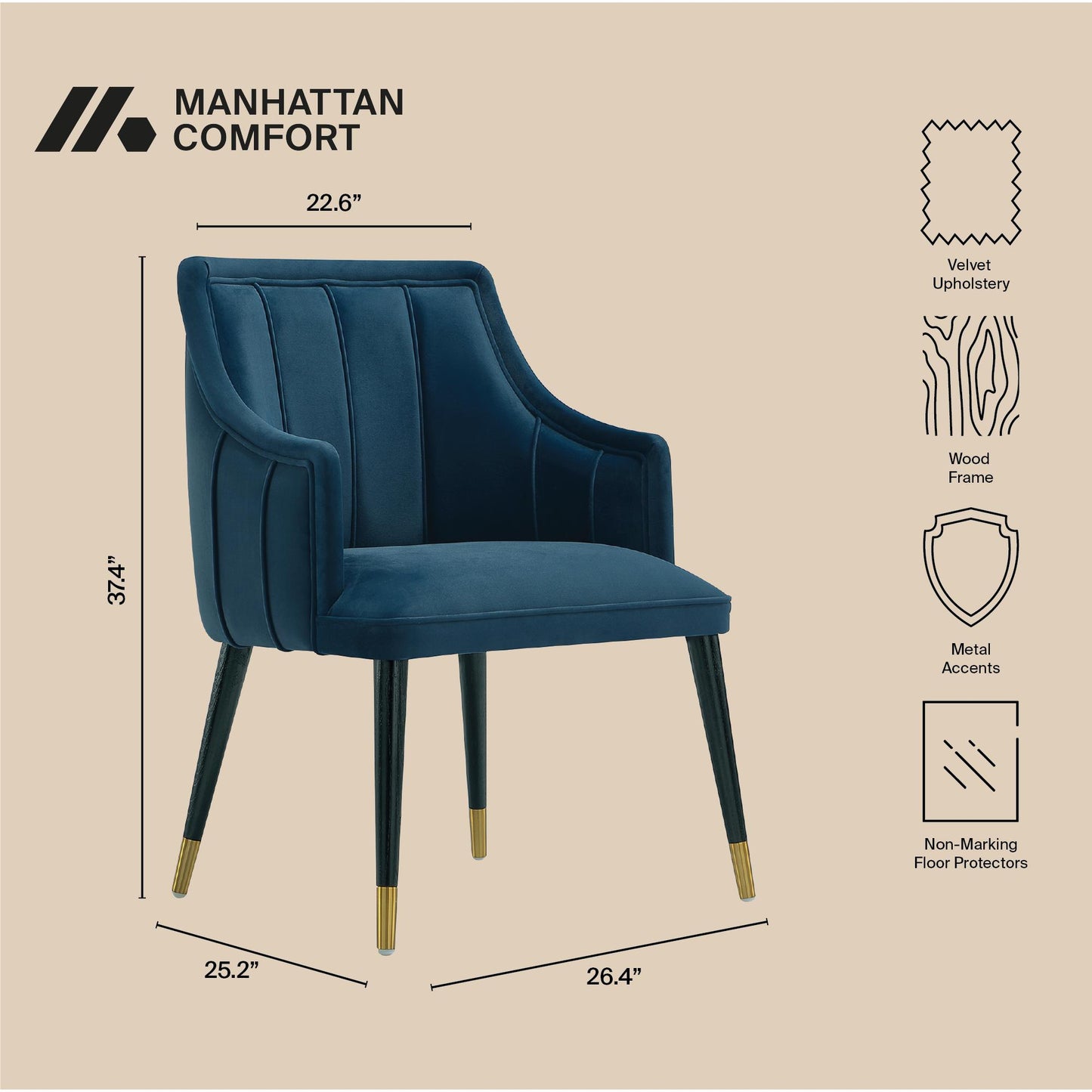 Eda Modern Wood Armchair in Midnight Blue DC1677-2