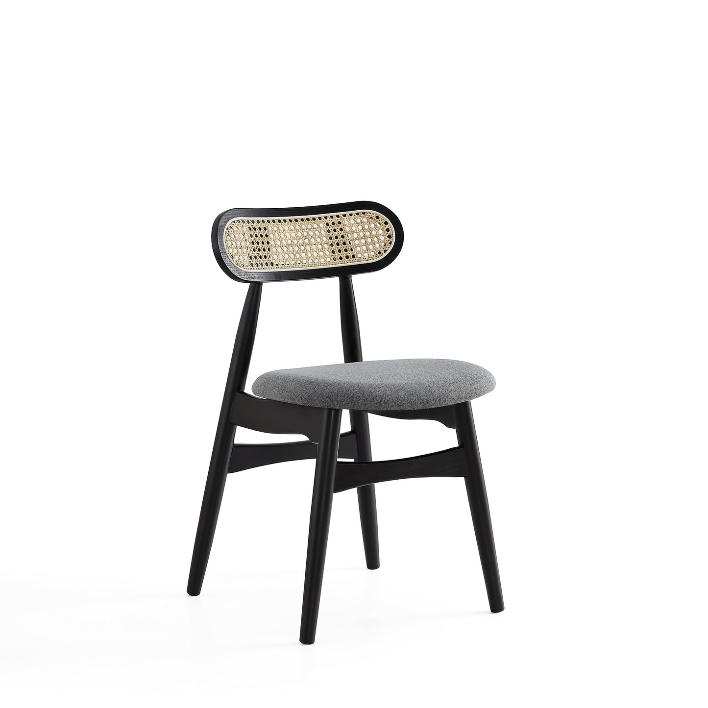 Manhattan Comfort Colbert Dining Chair in Black and Cane with Grey Upholstered Seating - Set of 2 DCCA02-GY