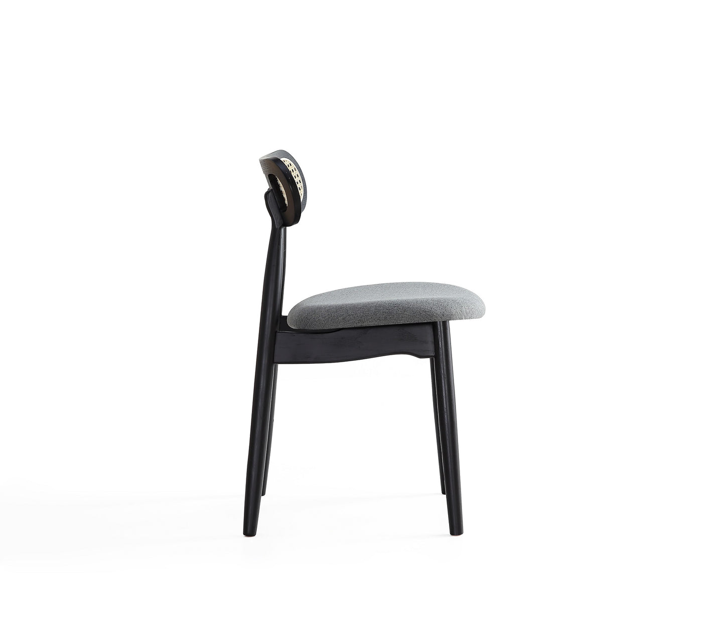 Manhattan Comfort Colbert Dining Chair in Black and Cane with Grey Upholstered Seating - Set of 2 DCCA02-GY