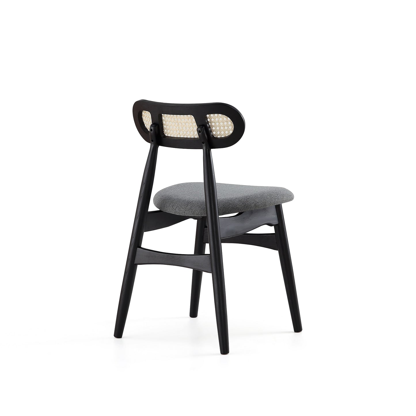 Manhattan Comfort Colbert Dining Chair in Black and Cane with Grey Upholstered Seating - Set of 2 DCCA02-GY
