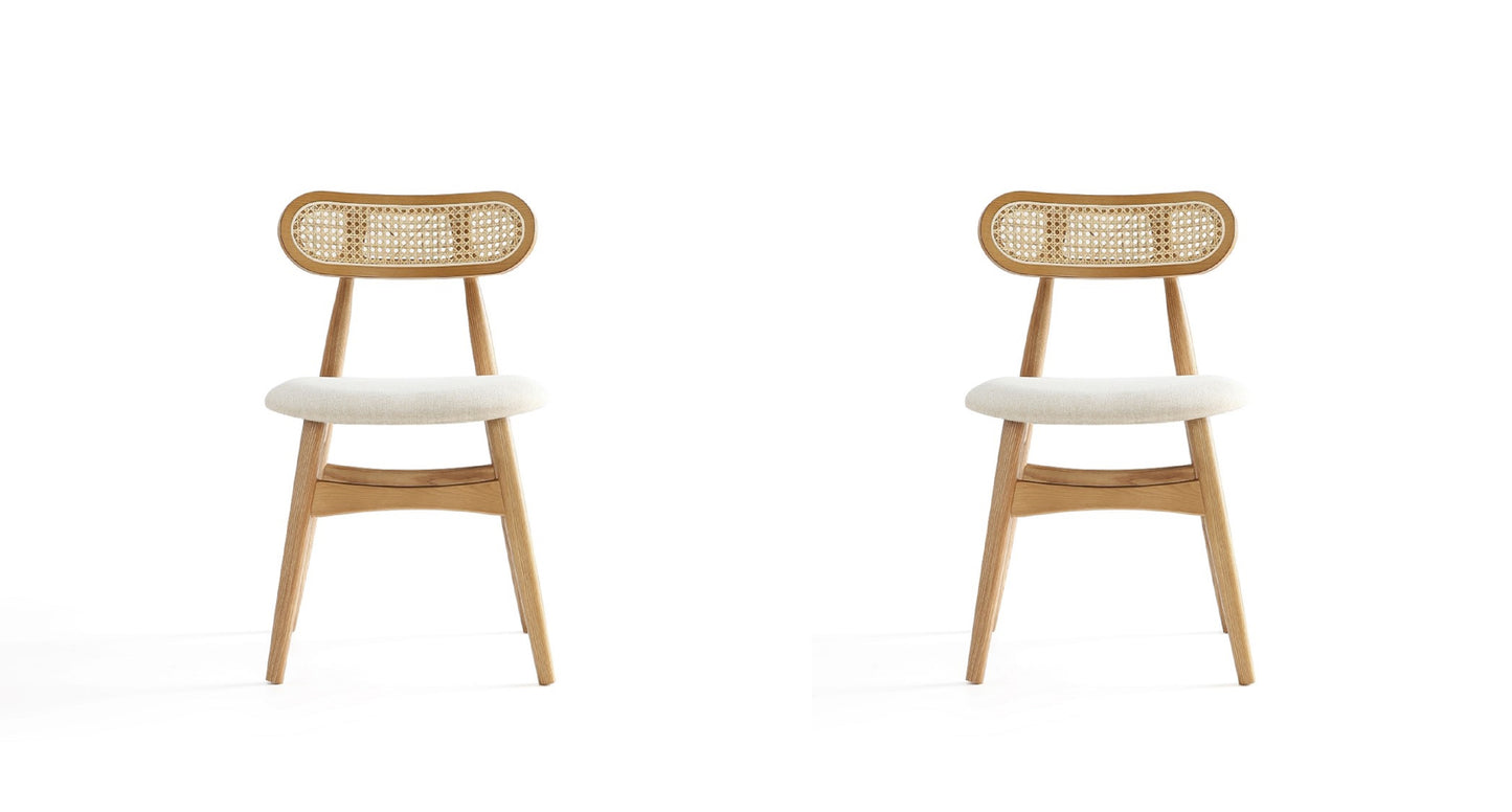 Manhattan Comfort Colbert Dining Chair in Nature and Cane with Oatmeal Upholstered Seating - Set of 2 DCCA02-OM