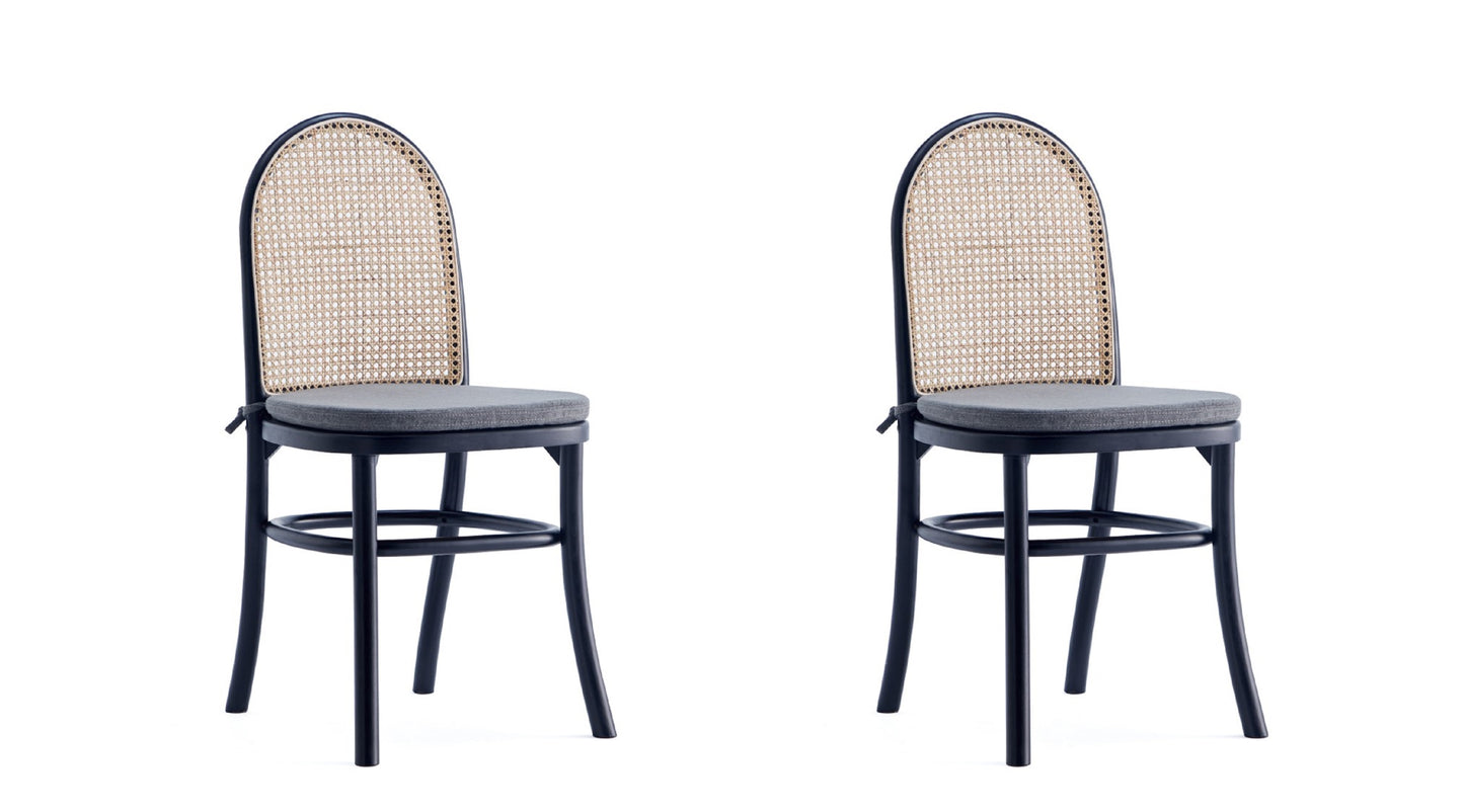 Paragon Industry Chic Cane Back Wood Upholstered Dining Chair in Black and Gray - Set of 2 DCCA05-GY