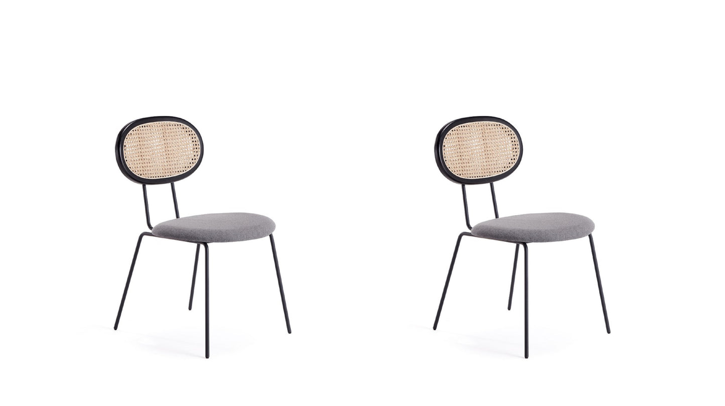 Jardin Industry Chic Cane Back Upholstered Dining Chair in Black and Gray - Set of 2 DCCA06-GY