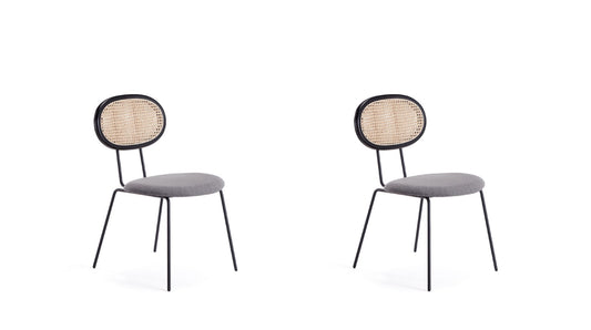 Jardin Industry Chic Cane Back Upholstered Dining Chair in Black and Gray - Set of 2 DCCA06-GY