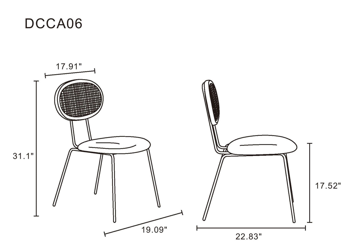 Jardin Industry Chic Cane Back Upholstered Dining Chair in Black and Gray - Set of 2 DCCA06-GY