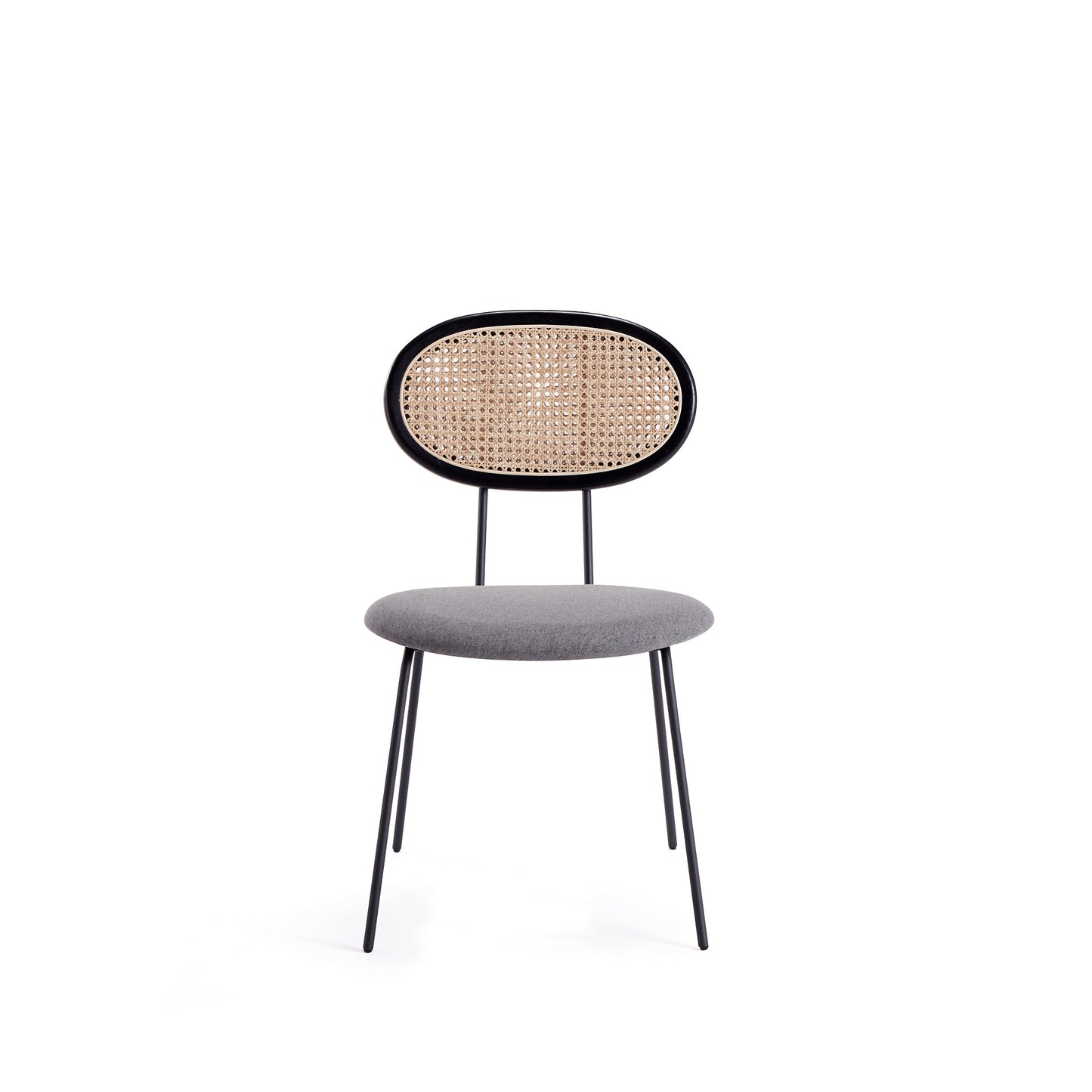 Jardin Industry Chic Cane Back Upholstered Dining Chair in Black and Gray - Set of 2 DCCA06-GY