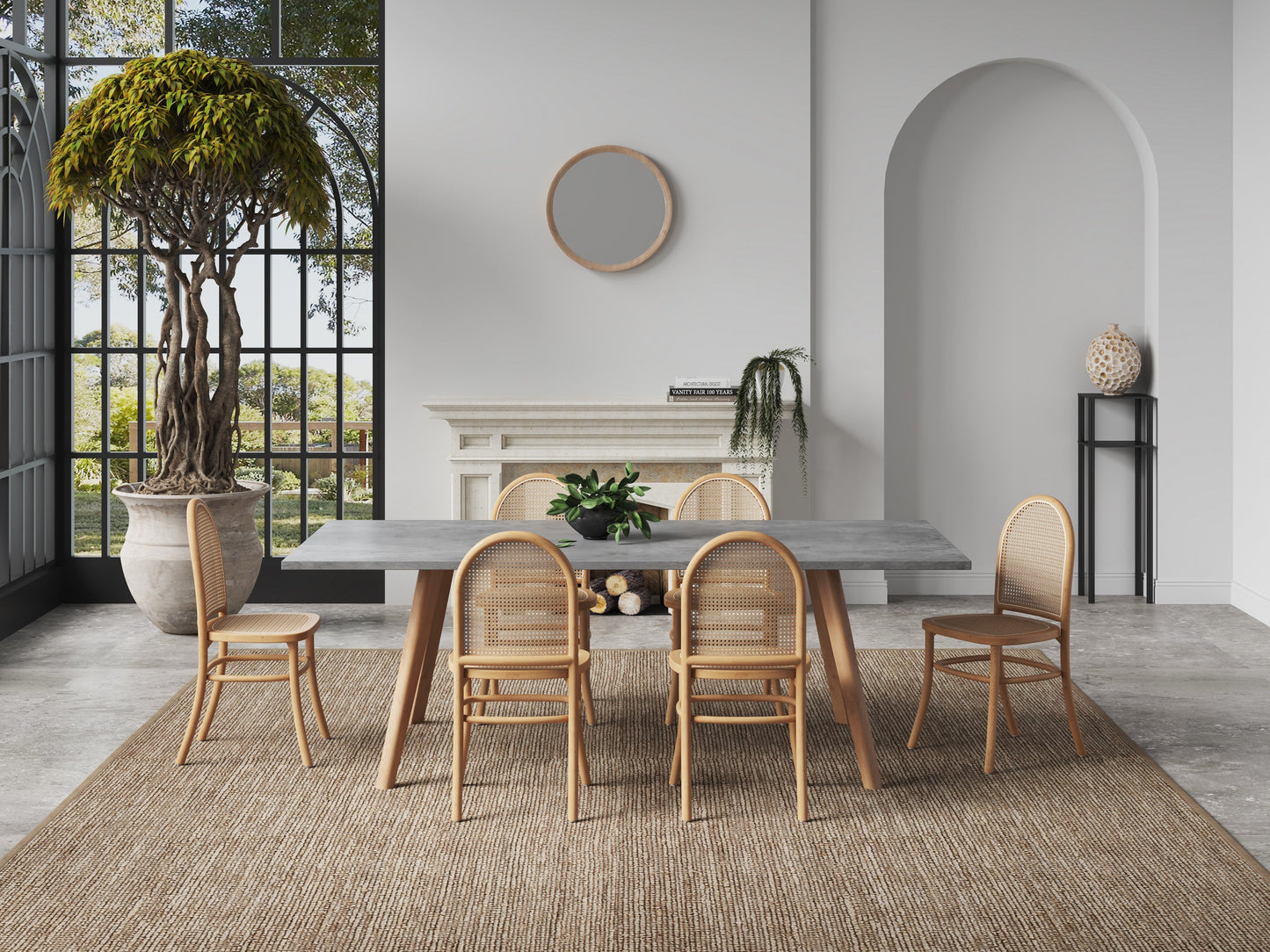 Manhattan Comfort Paragon Dining Chair 2.0 in Nature and Cane - Set of 2 DCCA12-NA