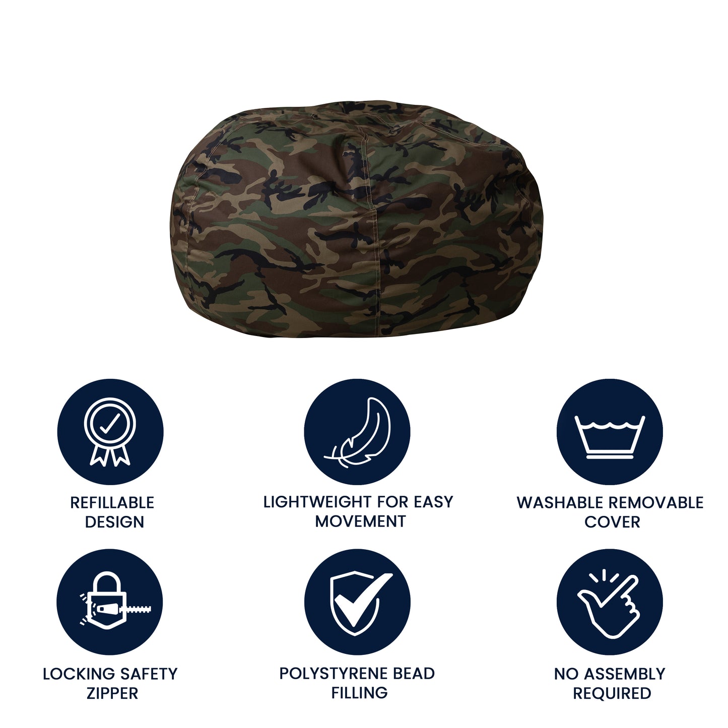 Duncan Oversized Camouflage Refillable Bean Bag Chair for All Ages Camouflage