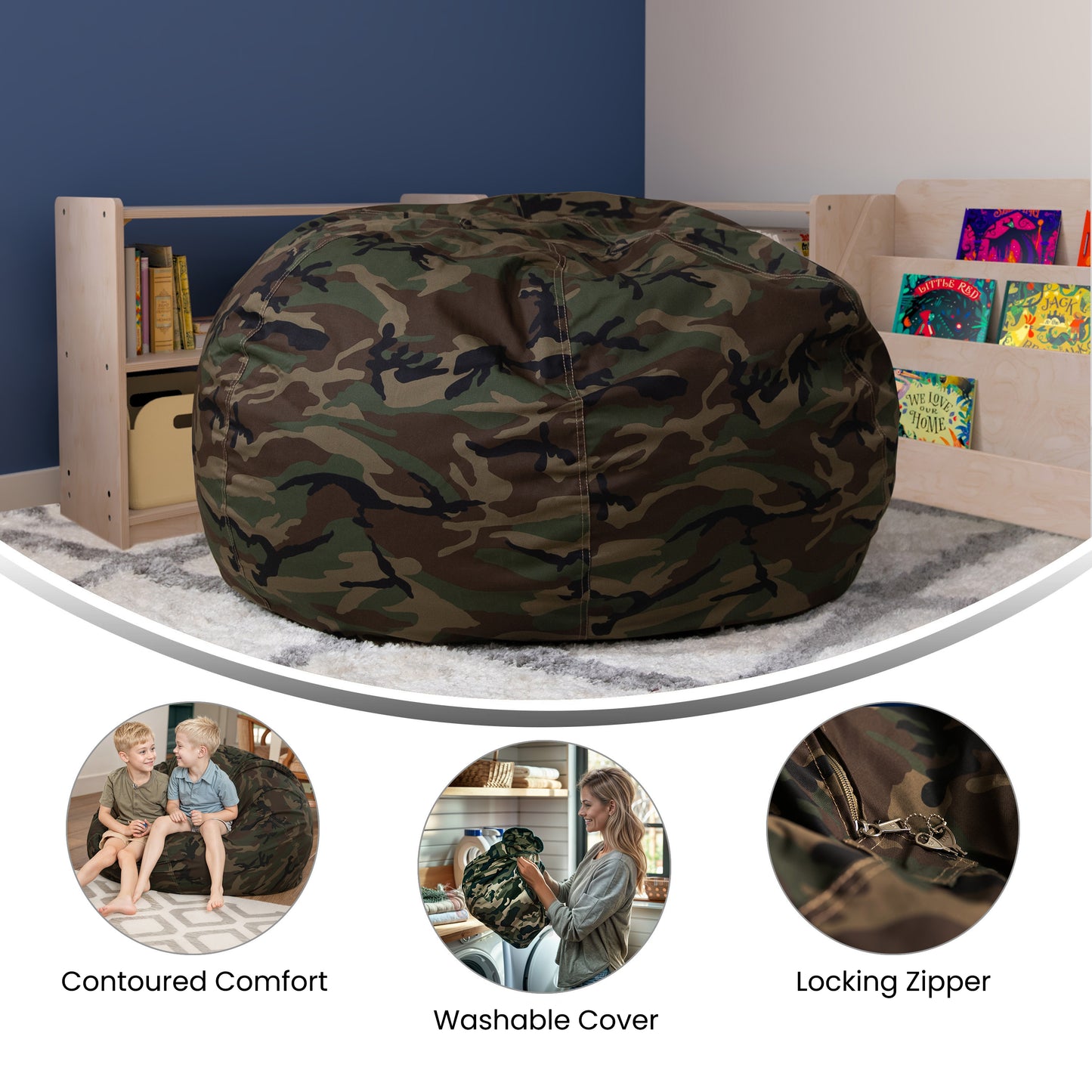 Duncan Oversized Camouflage Refillable Bean Bag Chair for All Ages Camouflage